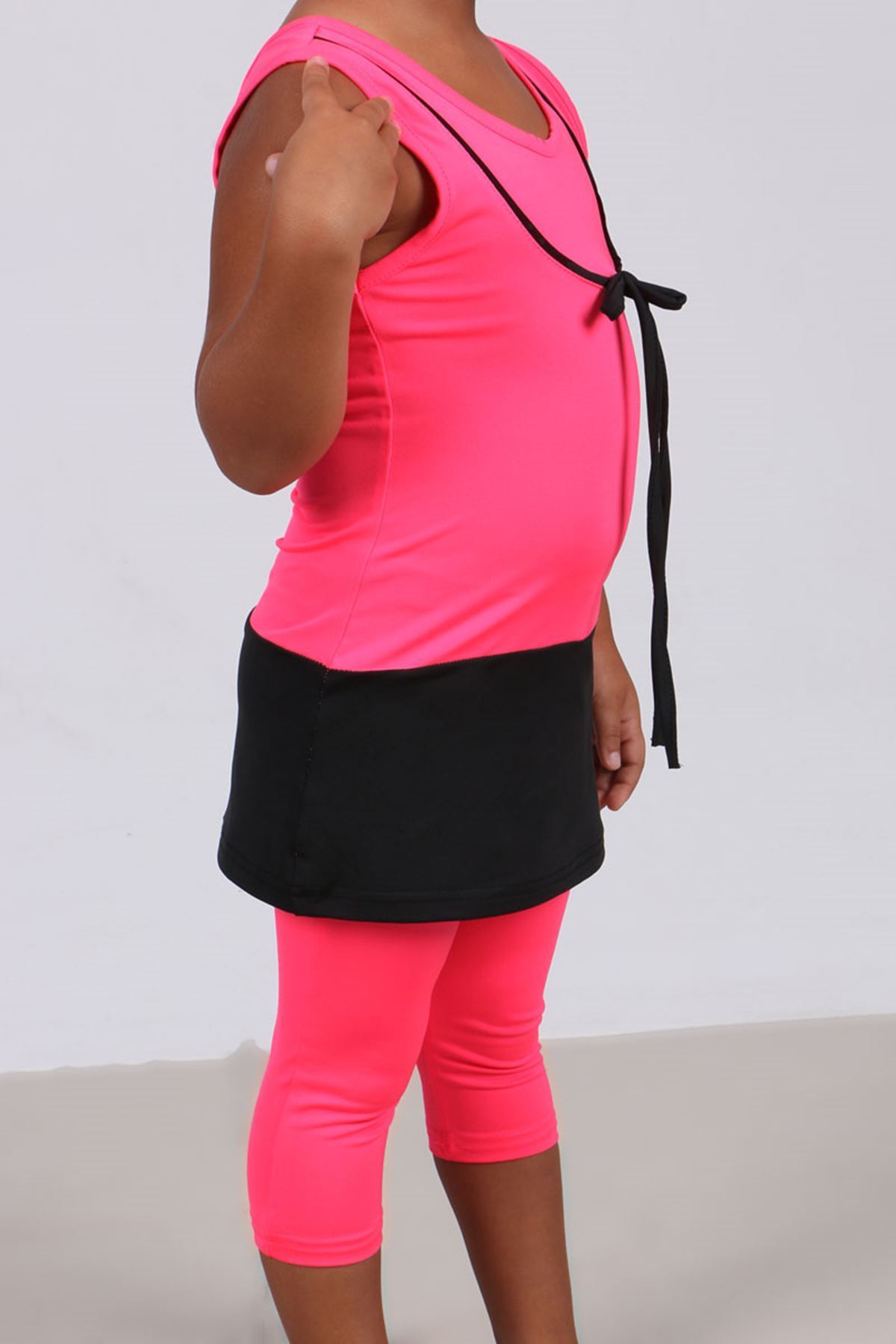 1705-1 Çocuk Mayo Takımı-Fosforlu Pembe-Siyah