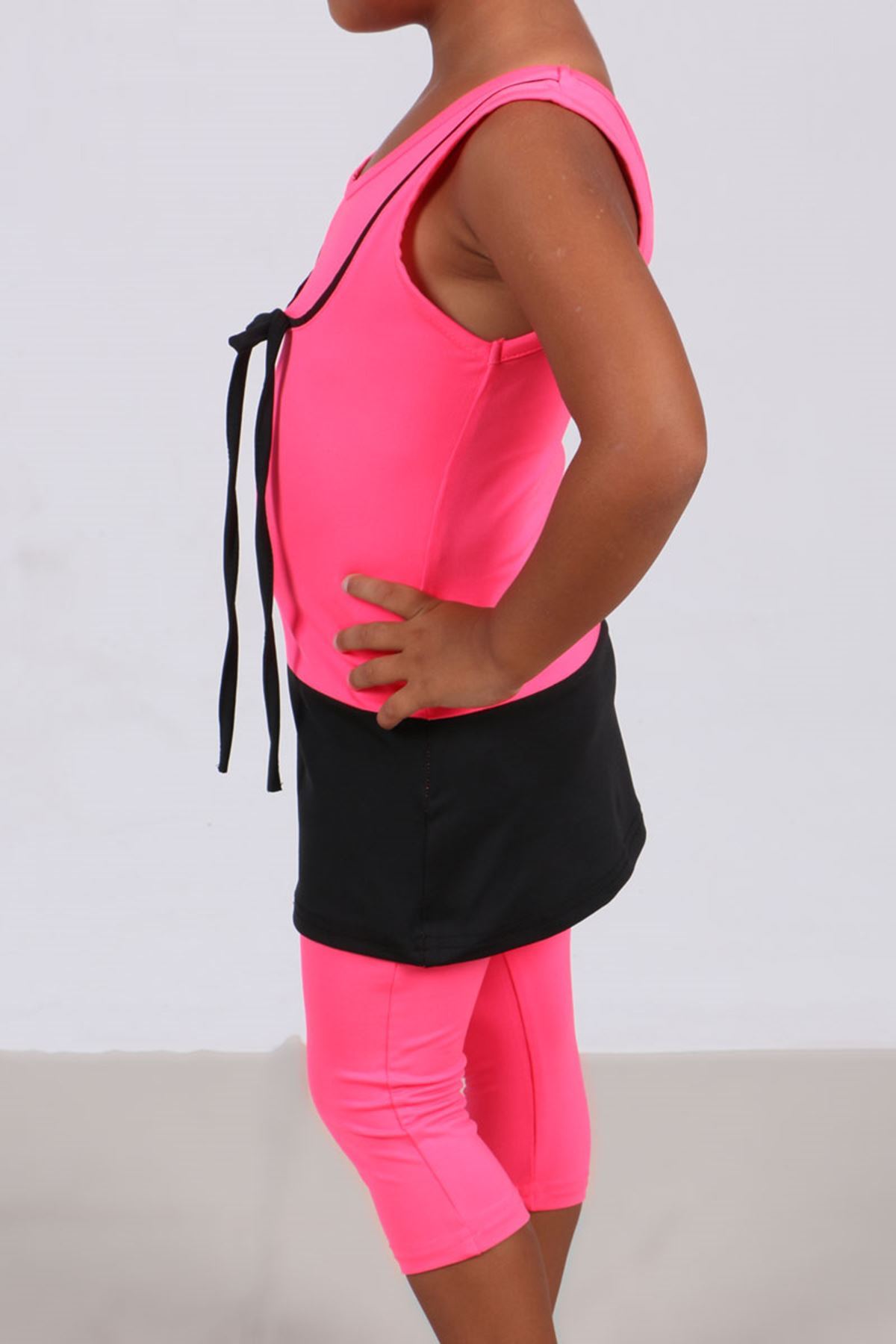 1705-1 Çocuk Mayo Takımı-Fosforlu Pembe-Siyah