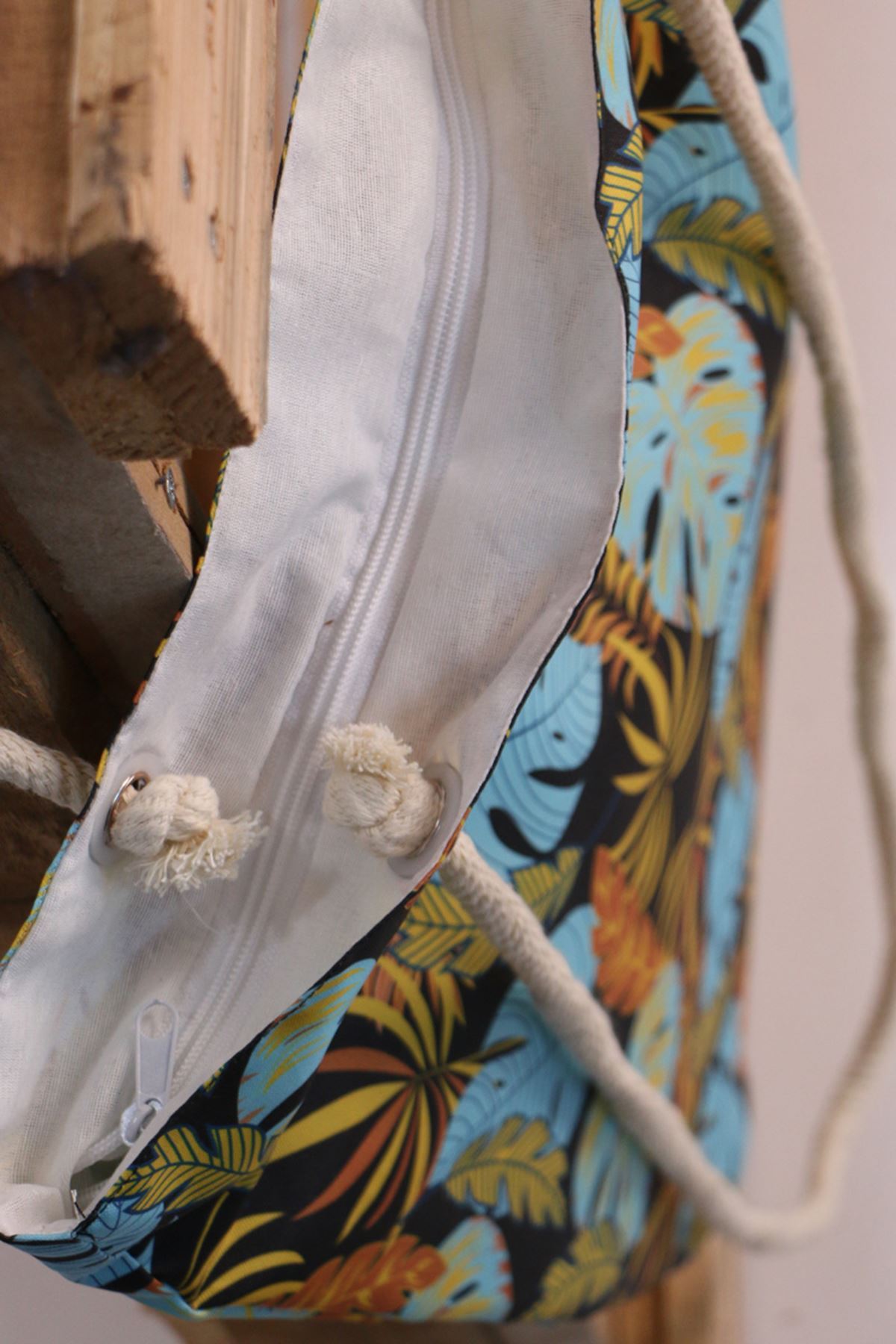 101 Plaj Çantası - Turkuaz Yapraklı