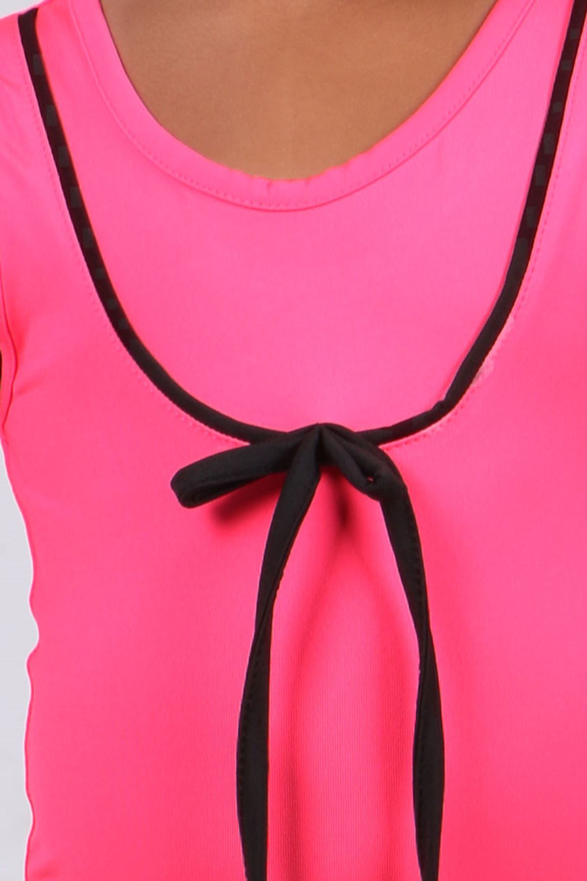 1705-1 Çocuk Mayo Takımı-Fosforlu Pembe-Siyah