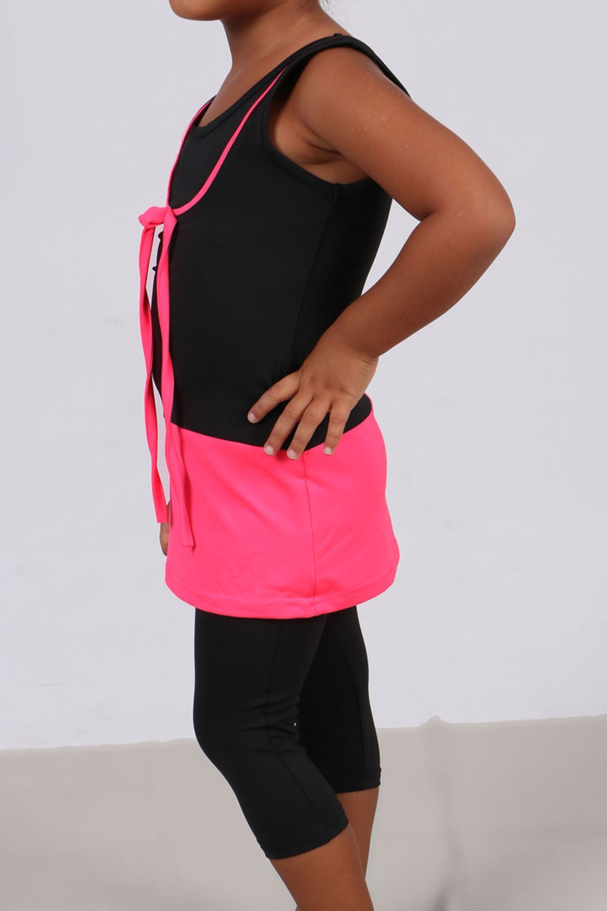 1705-1 Çocuk Mayo Takımı-Siyah-Fosforlu Pembe