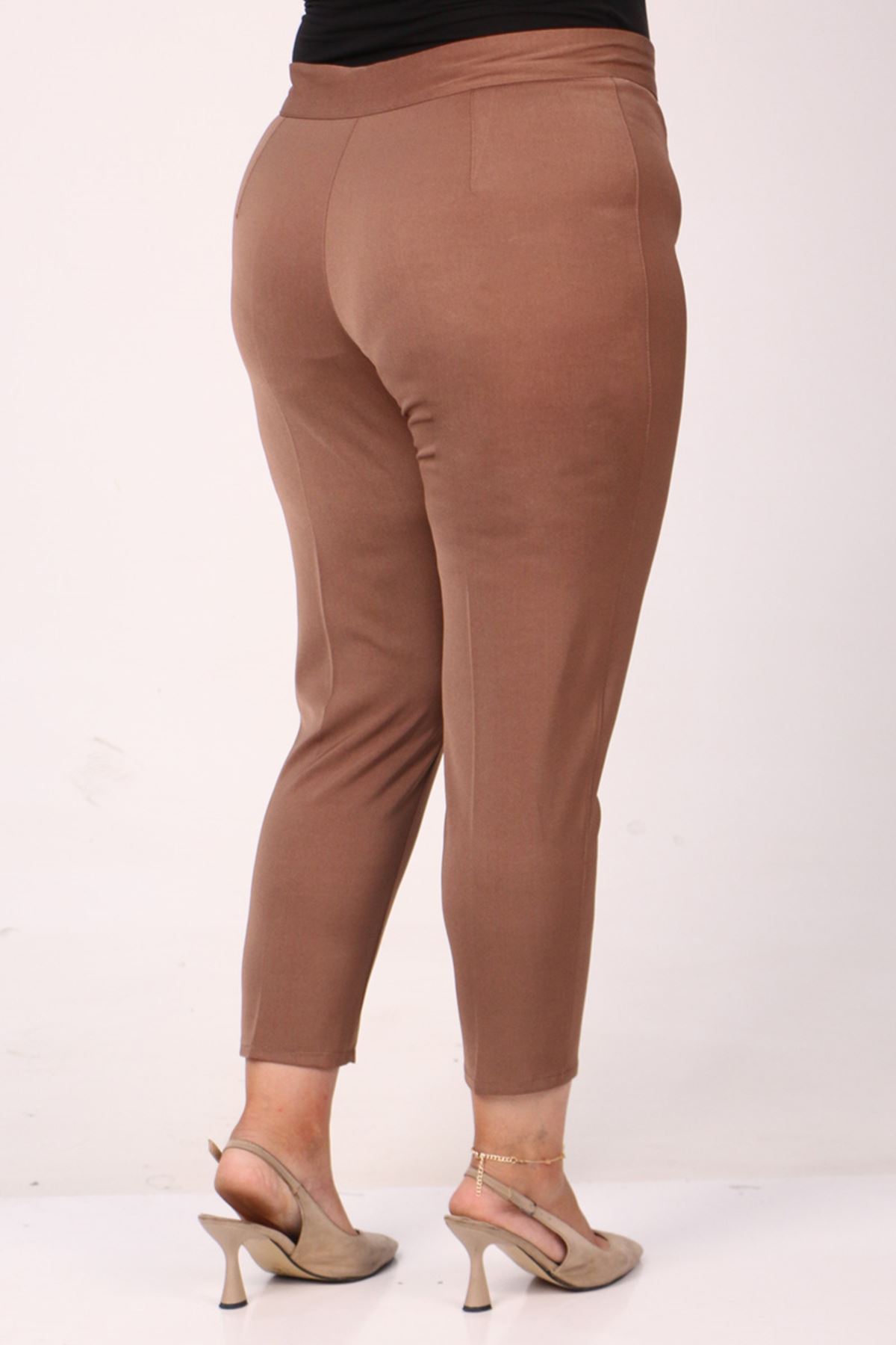 F-39028 Büyük Beden Önü Yırtmaçlı Dar Paça Pantolon - Vizon