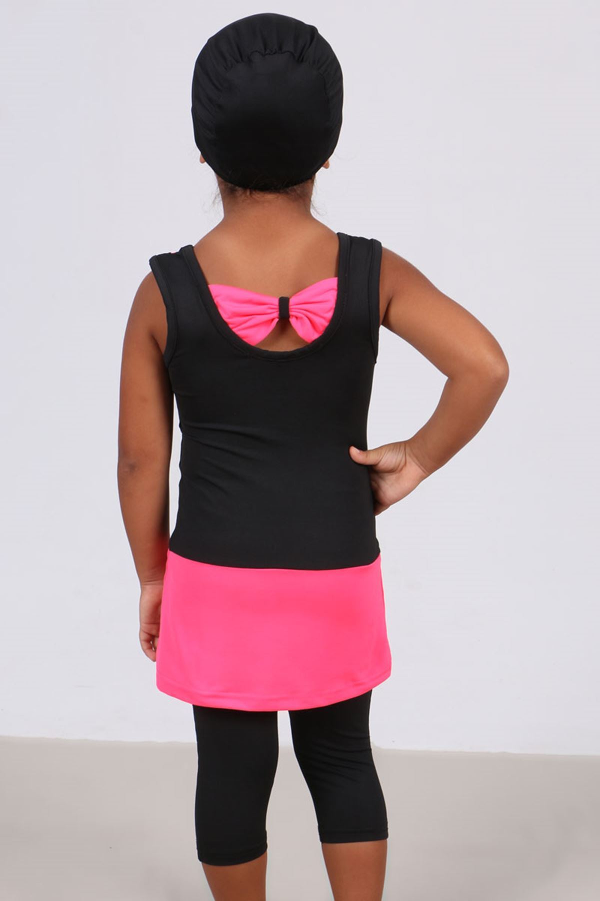 1705-1 Çocuk Mayo Takımı-Siyah-Fosforlu Pembe