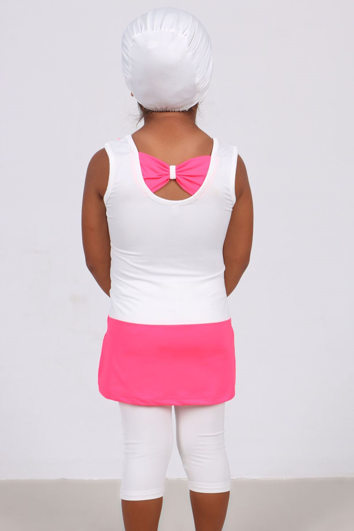 1705-1 Çocuk Mayo Takımı-Beyaz-Fosforlu Pembe