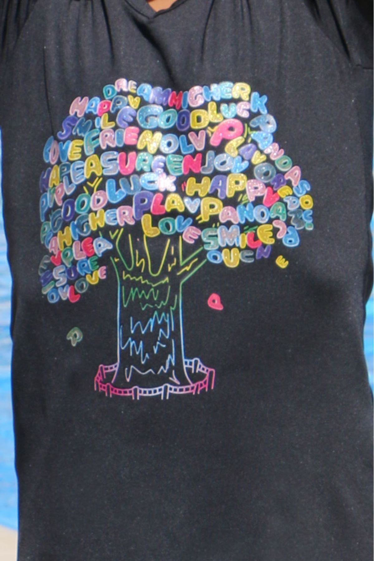 1708-1  Ağaç Baskılı Çocuk Havuz Mayosu - Siyah-Siyah