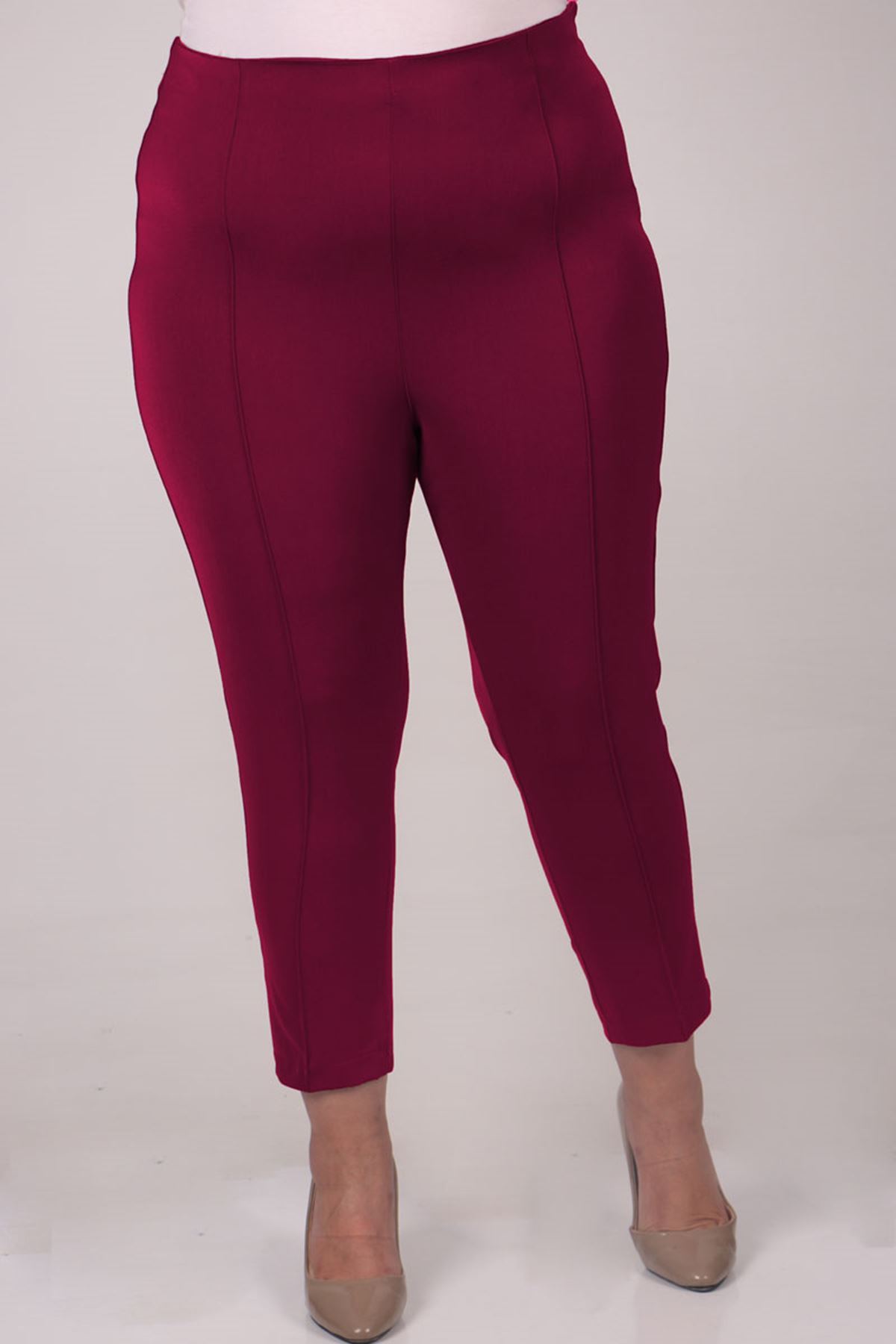 F-29029 Büyük Beden Yandan Fermuarlı Dar Paça Pantolon-Mürdüm