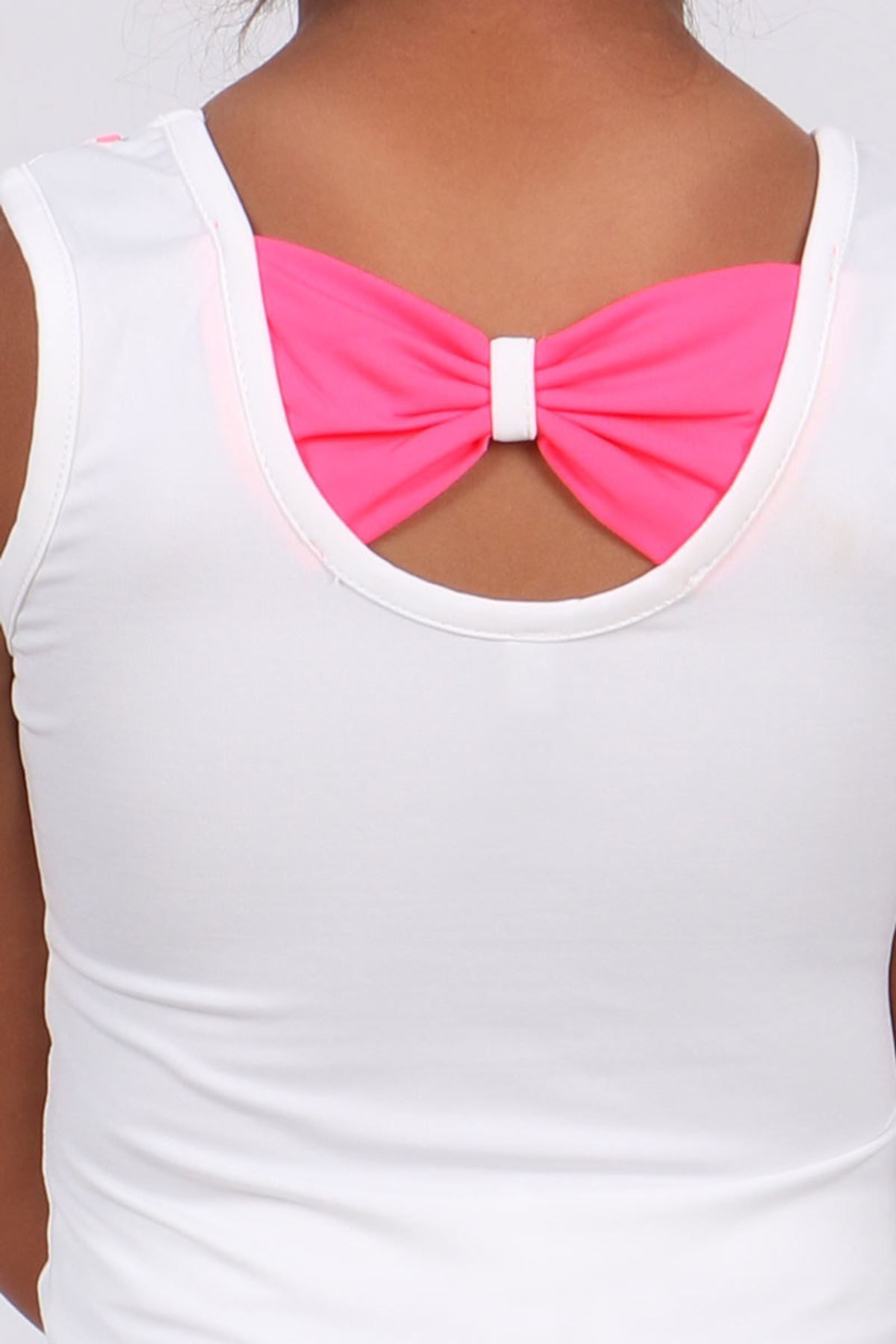 1705-1 Çocuk Mayo Takımı-Beyaz-Fosforlu Pembe