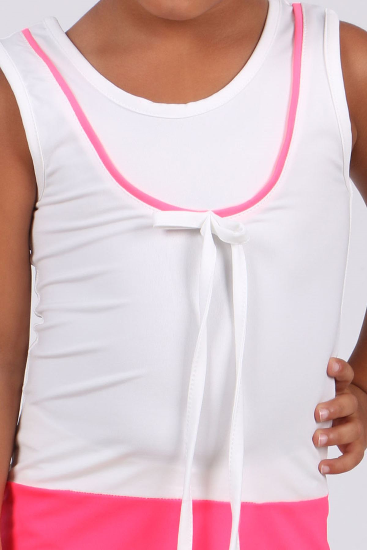 1705-1 Çocuk Mayo Takımı-Beyaz-Fosforlu Pembe