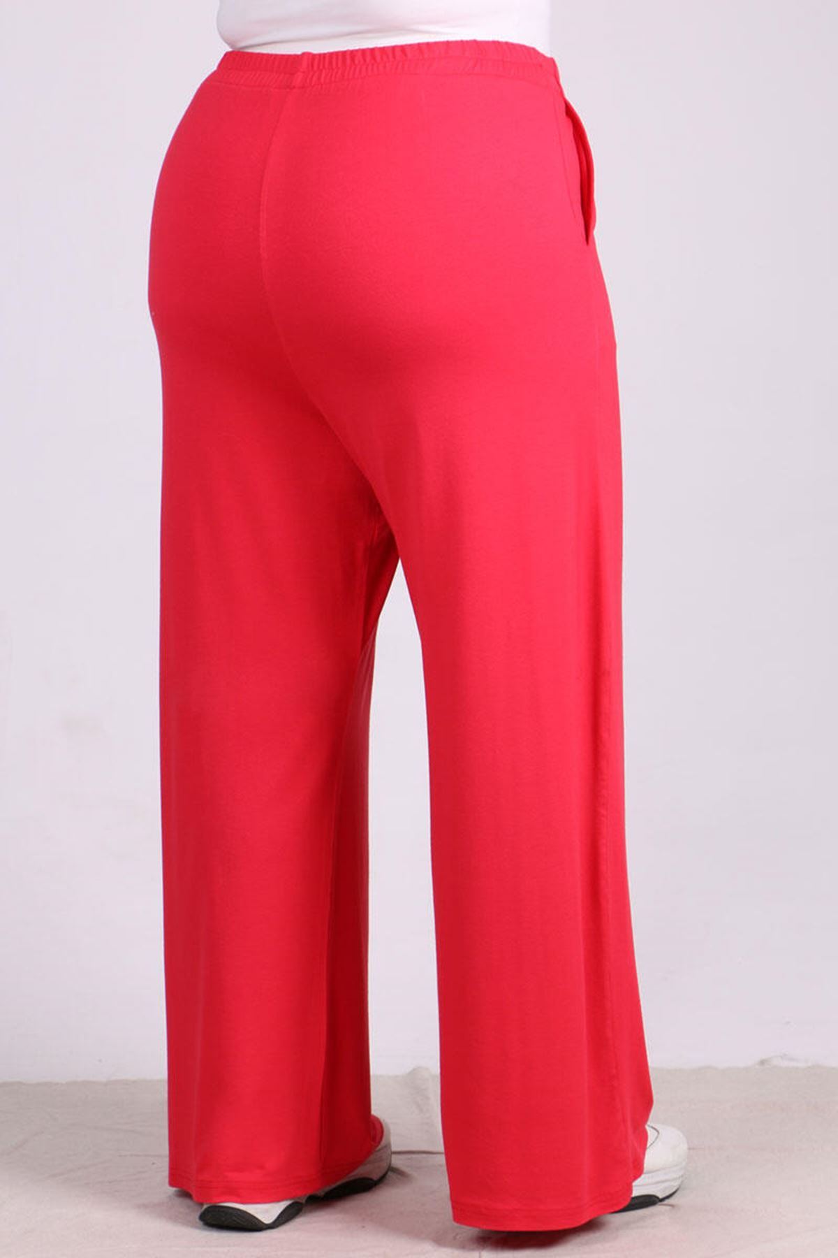 39000 Büyük Beden Yüksek Beli Lastikli Penye Pantolon  - Kırmızı