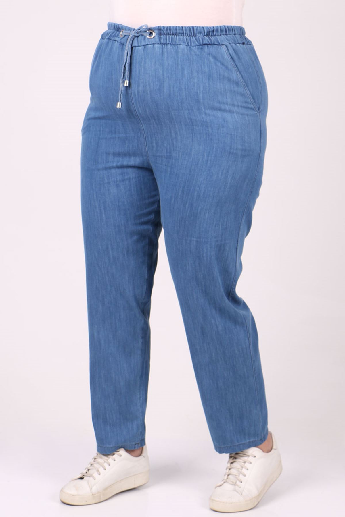 29001 Büyük Beden Dar Paça Kot Pantolon - Mavi