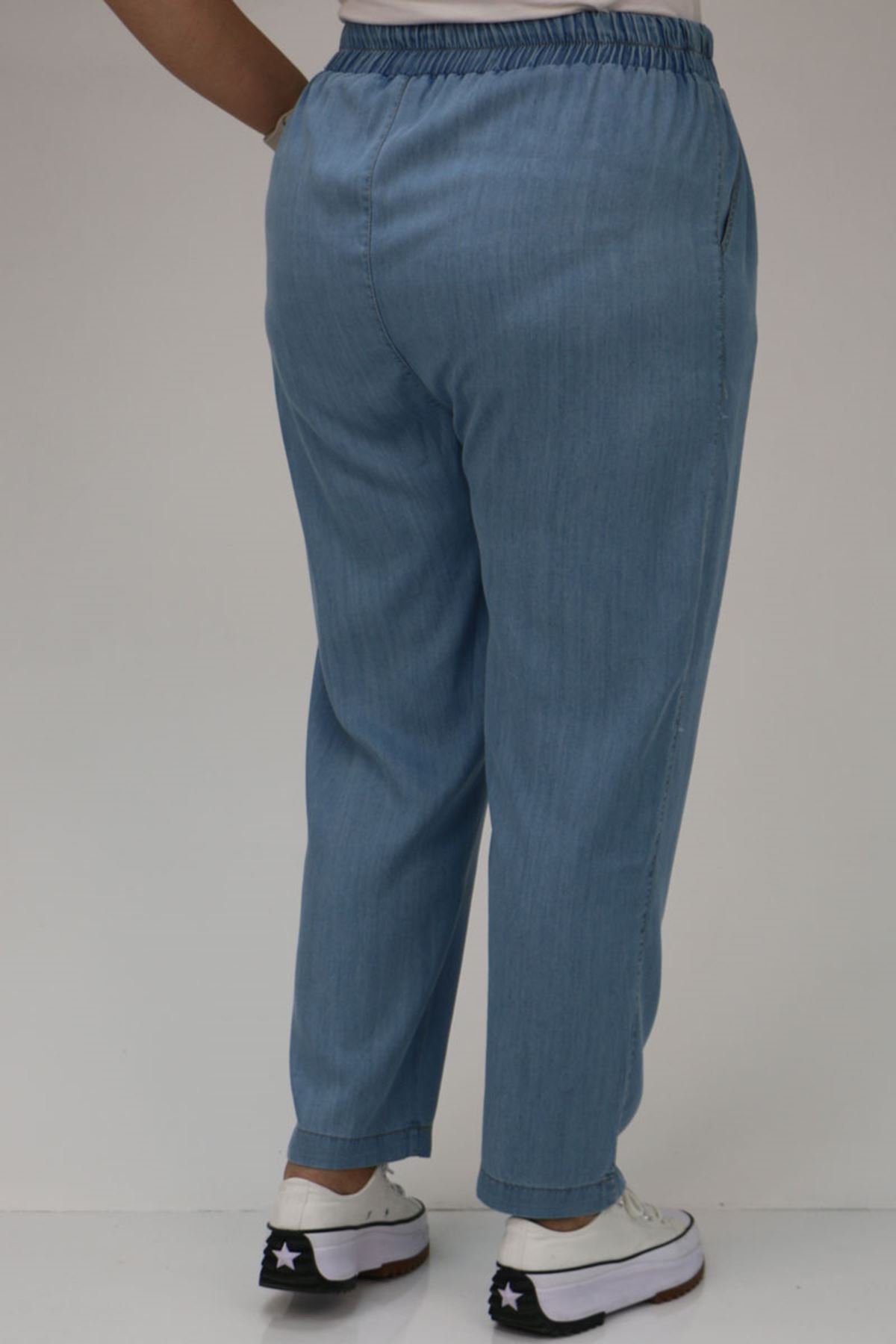 29001 Büyük Beden Dar Paça Kot Pantolon - Buz Mavi