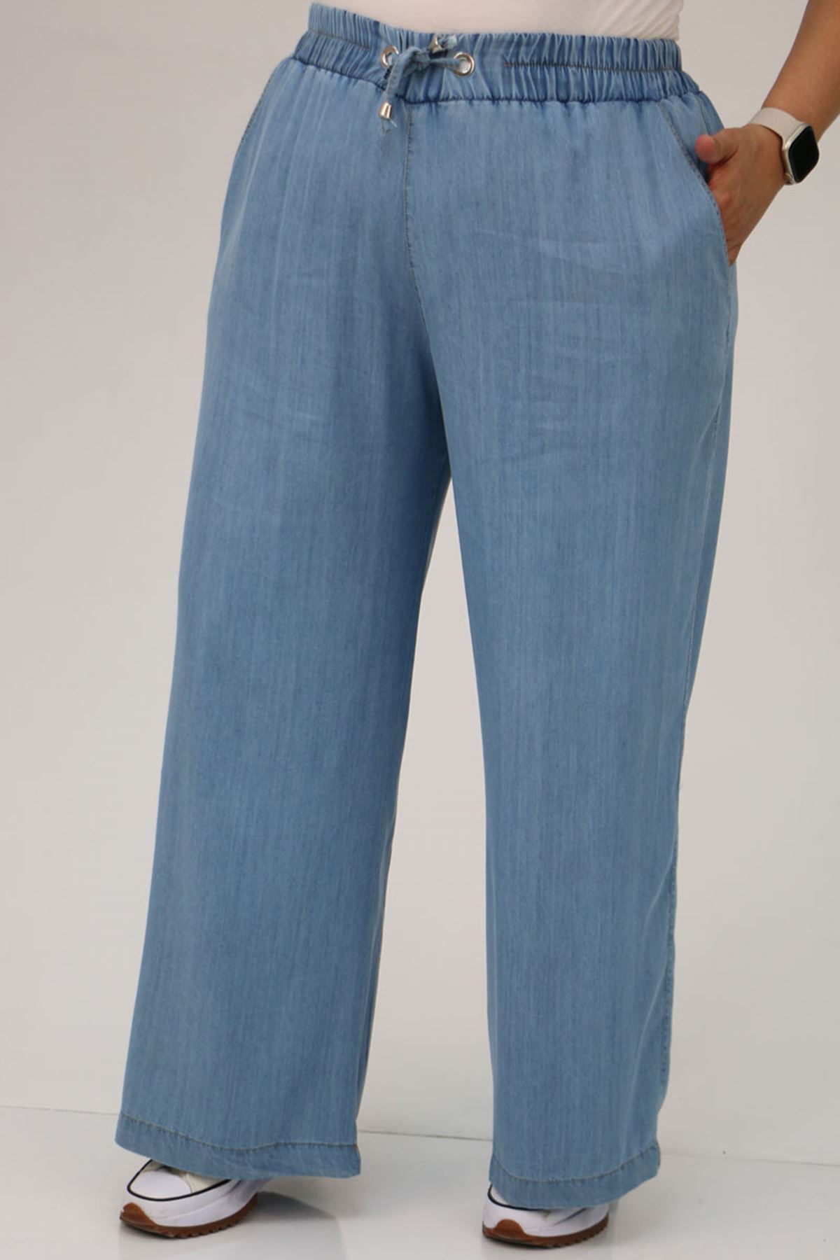 29000 Büyük Beden Bol Paça Kot Pantolon - Buz Mavi