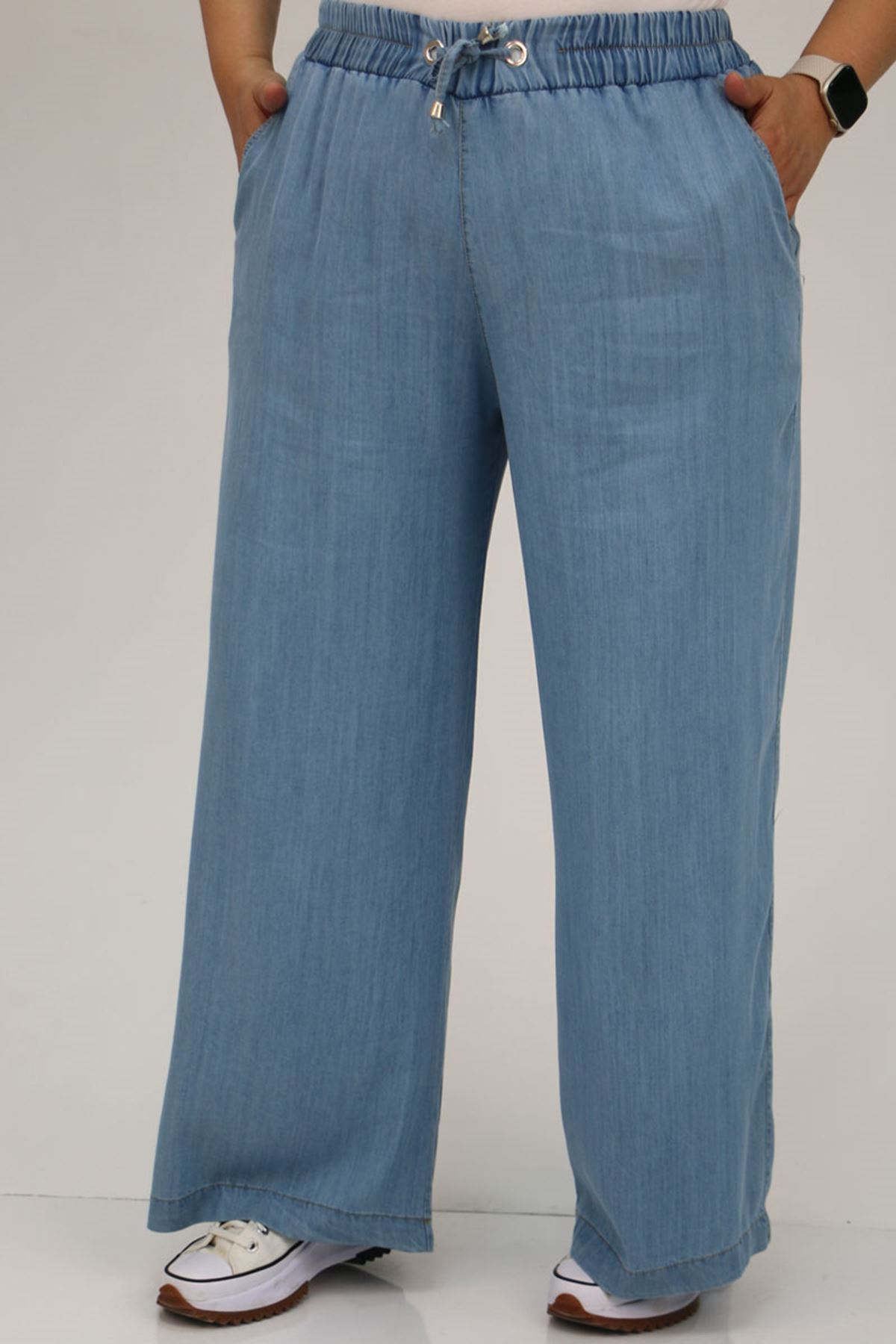 29000 Büyük Beden Bol Paça Kot Pantolon - Buz Mavi