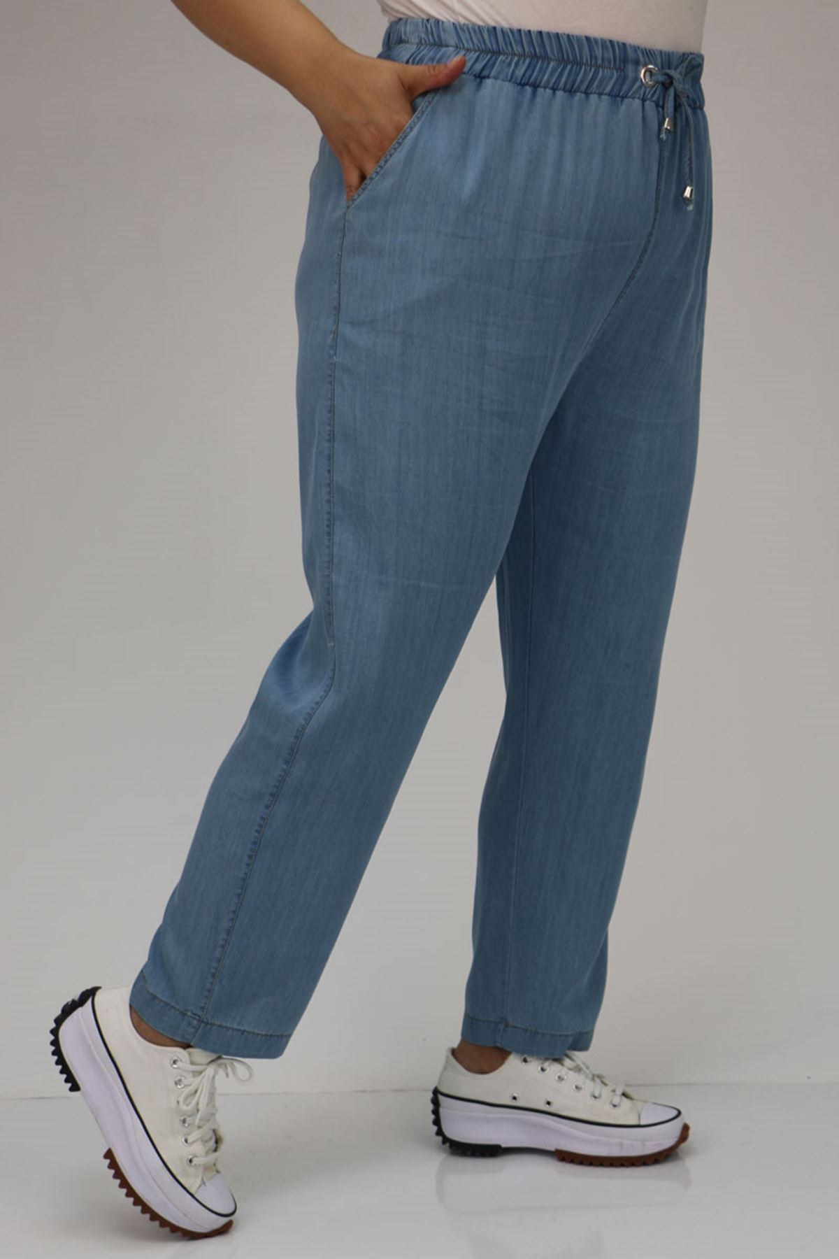 29001 Büyük Beden Dar Paça Kot Pantolon - Buz Mavi