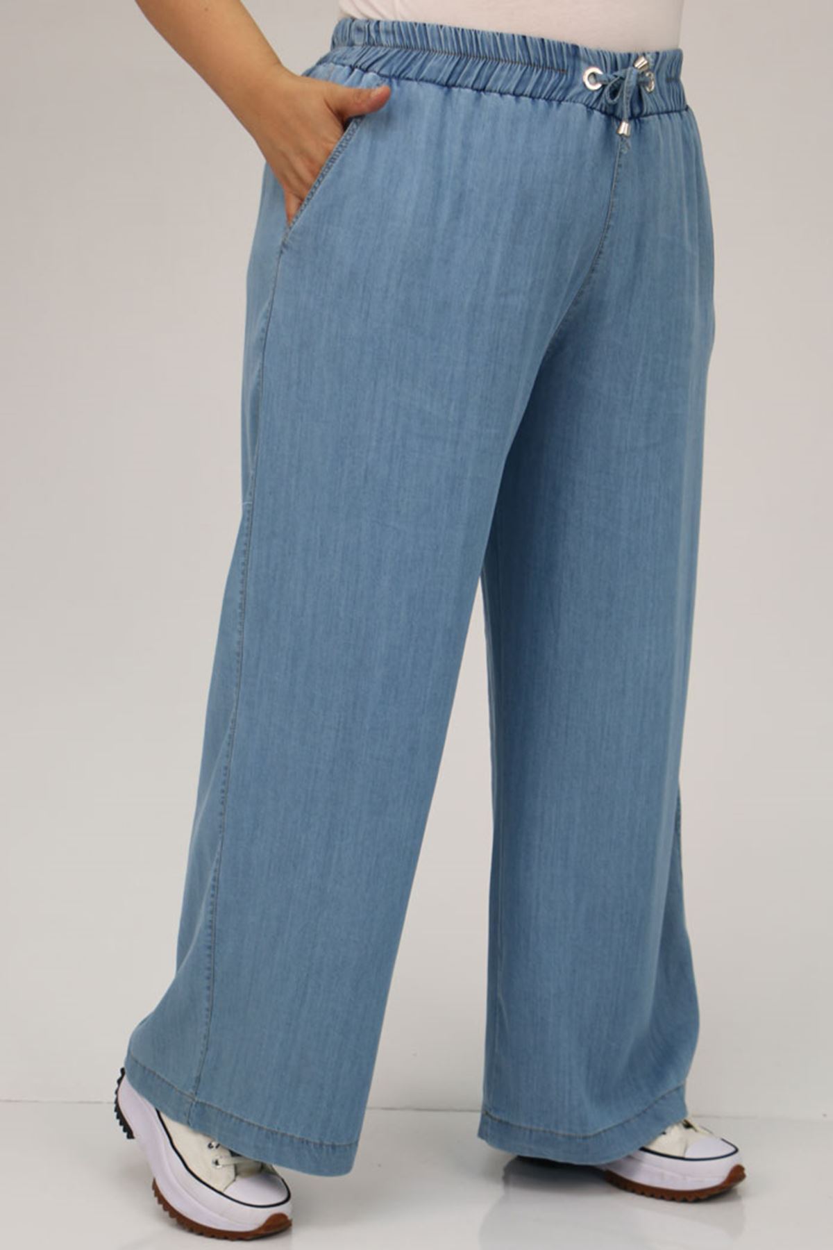 29000 Büyük Beden Bol Paça Kot Pantolon - Buz Mavi