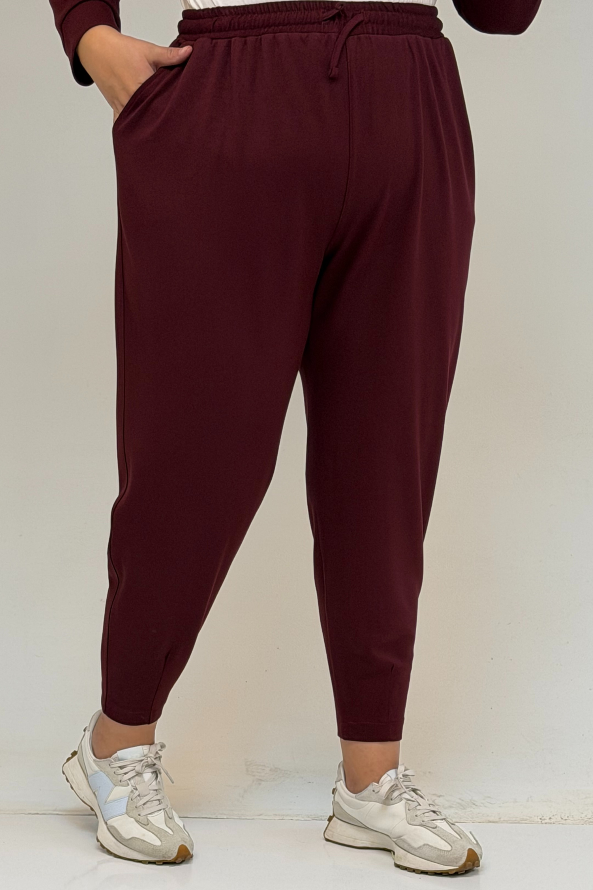 47068 Büyük Beden Çıtçıt Detaylı Modal Tunik Takım  - Bordo