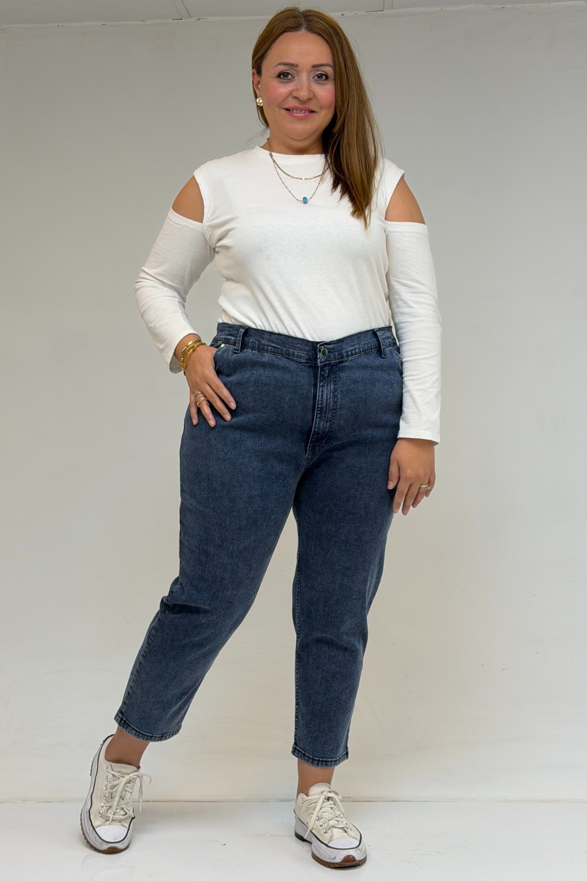 9125-6 Büyük Beden Boy Friend Kot Pantolon -Lacivert