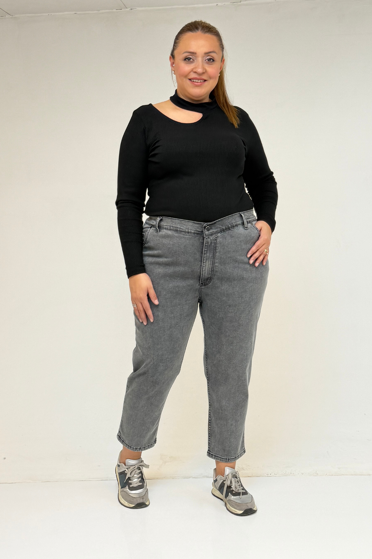 9125-6 Büyük Beden Boy Friend Kot Pantolon - Kar Yıkama Antrasit