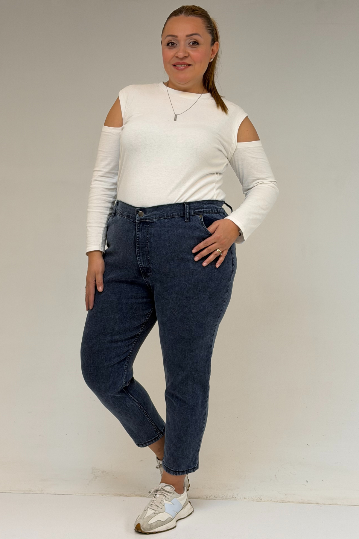 9125-6 Büyük Beden Boy Friend Kot Pantolon -  Antrasit