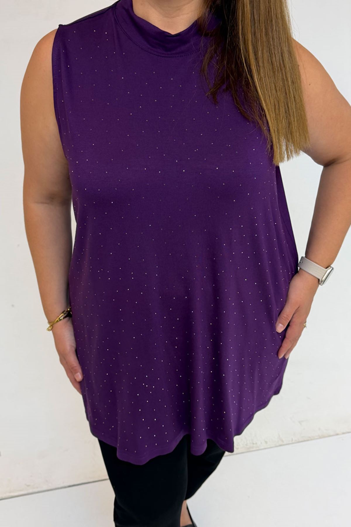 58506 Büyük Beden Taş Baskılı Penye İçlik - Mürdüm