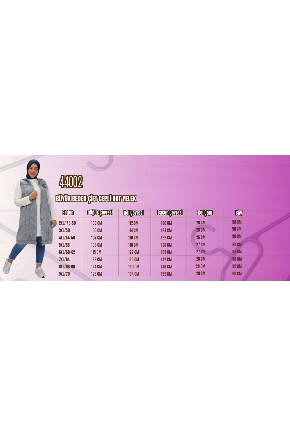 44002-1 Büyük Beden Çift Cepli Sprey Taşlama Detaylı Kot Yelek  -Mavi