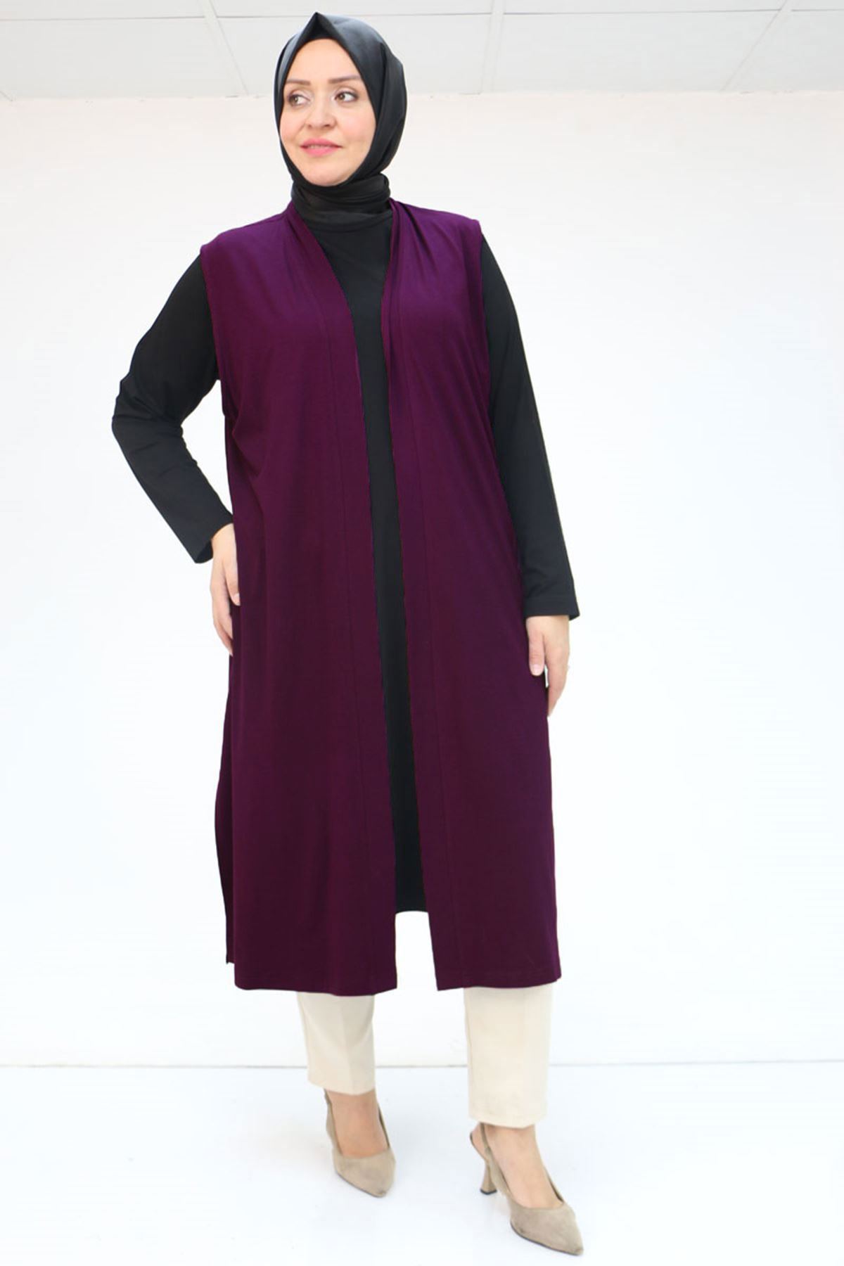 34000 Büyük Beden Penye Giy-Çık Yelek - Mor