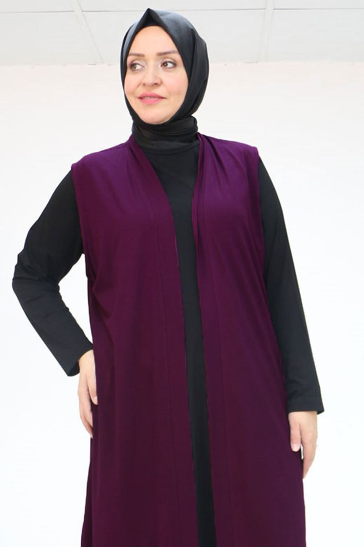 34000 Büyük Beden Penye Giy-Çık Yelek - Mor