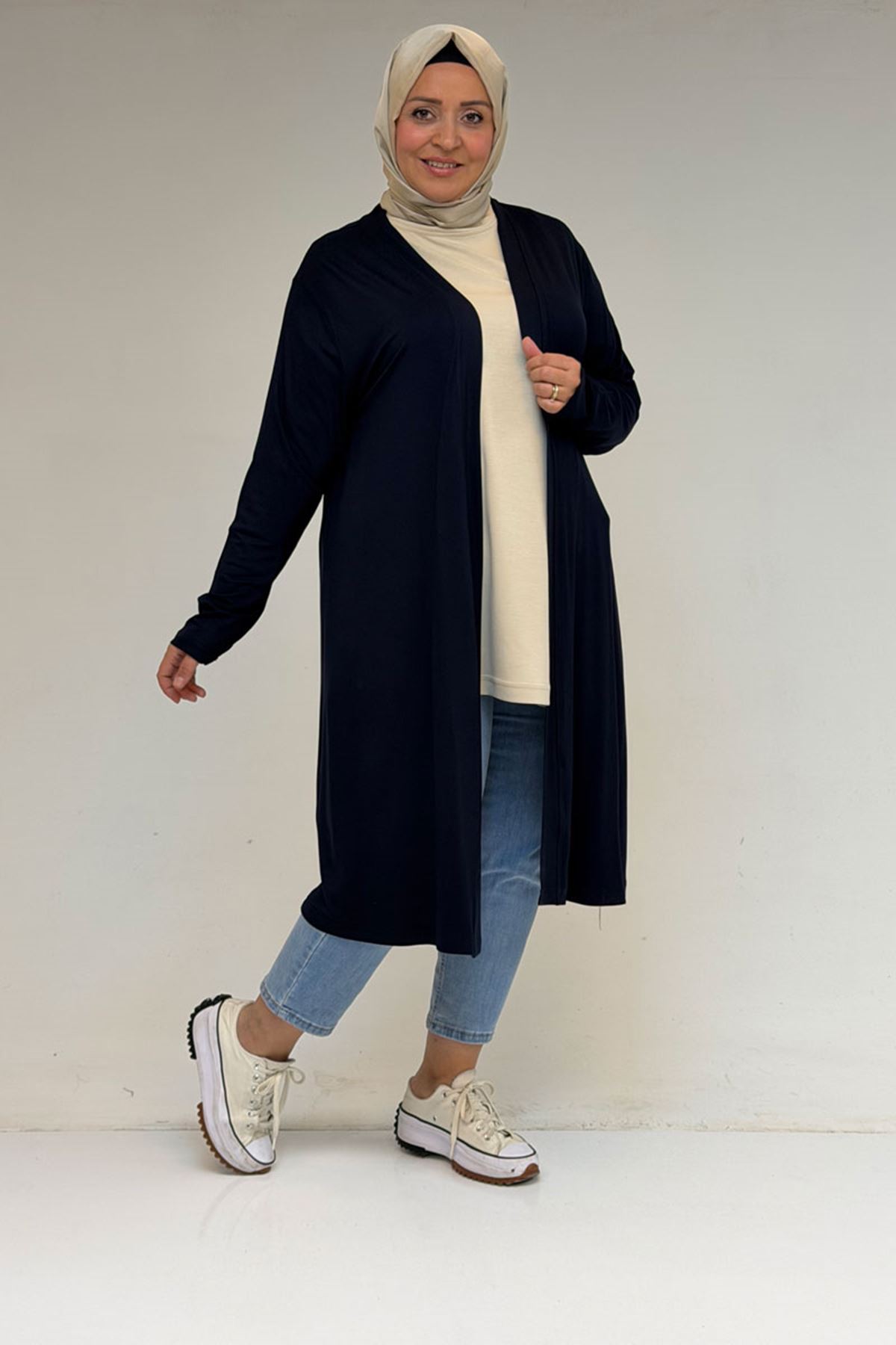 43008 Büyük Beden Penye Ceket - Lacivert