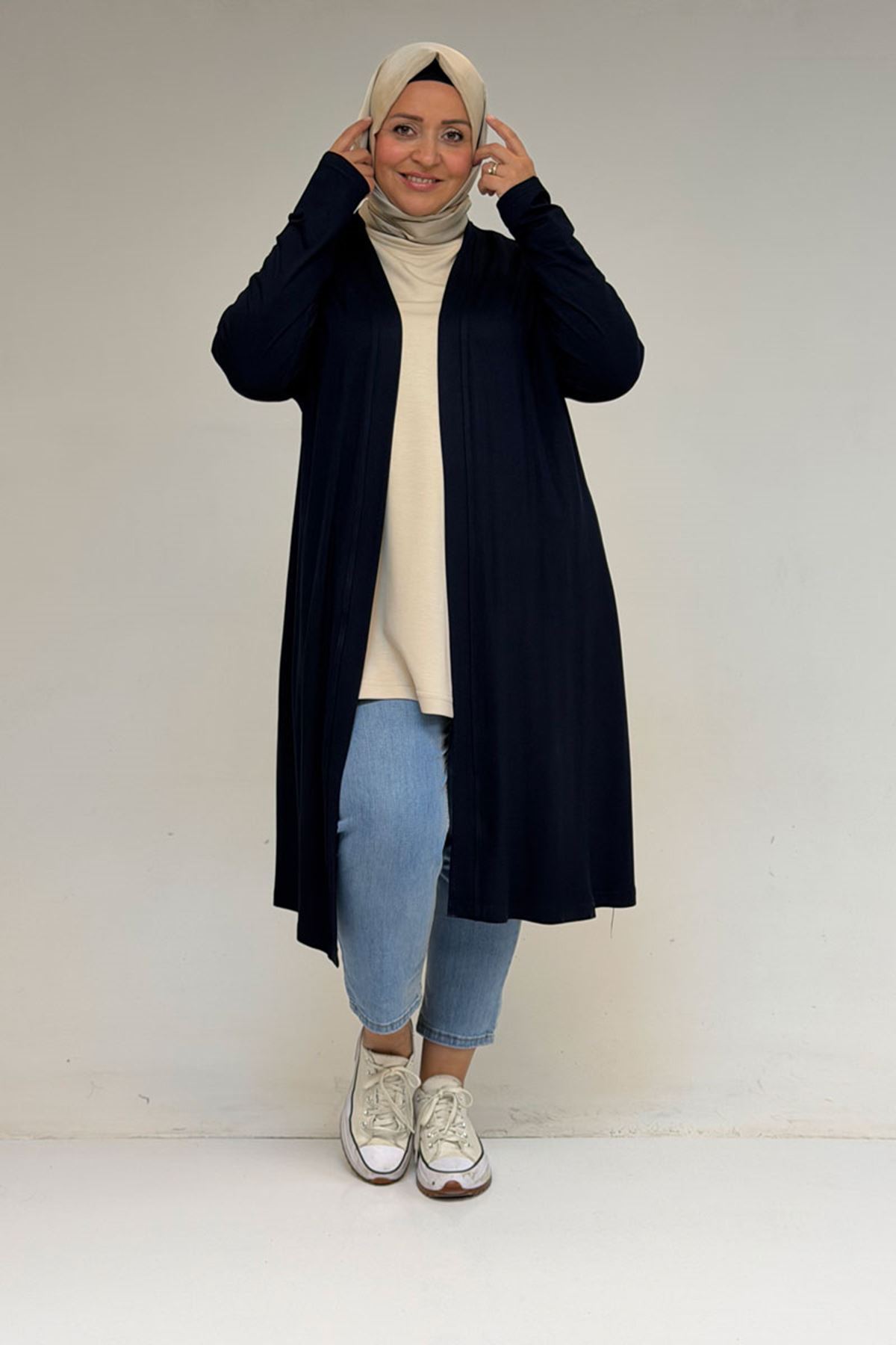 43008 Büyük Beden Penye Ceket - Lacivert