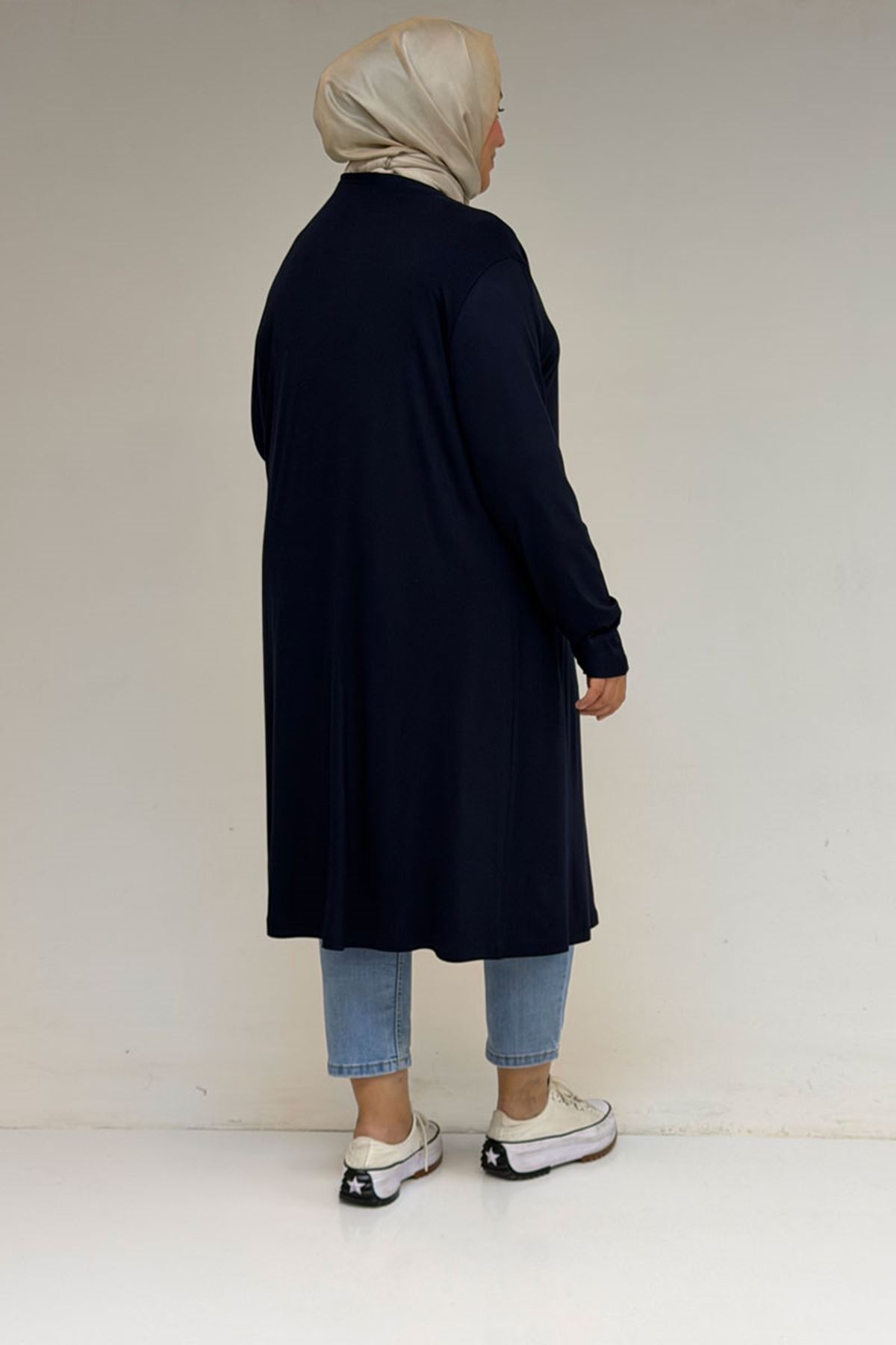 43008 Büyük Beden Penye Ceket - Lacivert