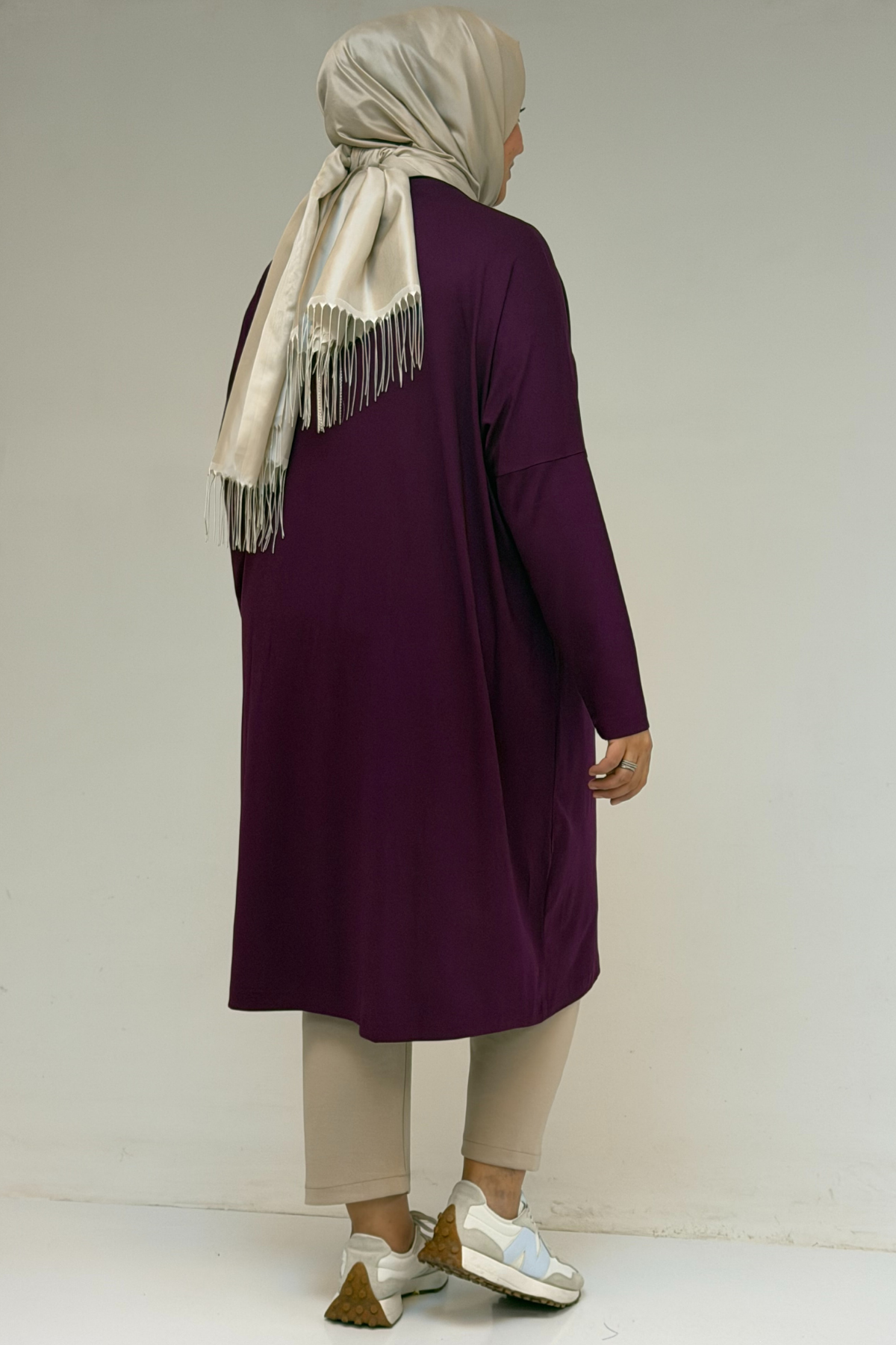 28092 Büyük Beden Düşük Kol Penye Tunik - Mürdüm