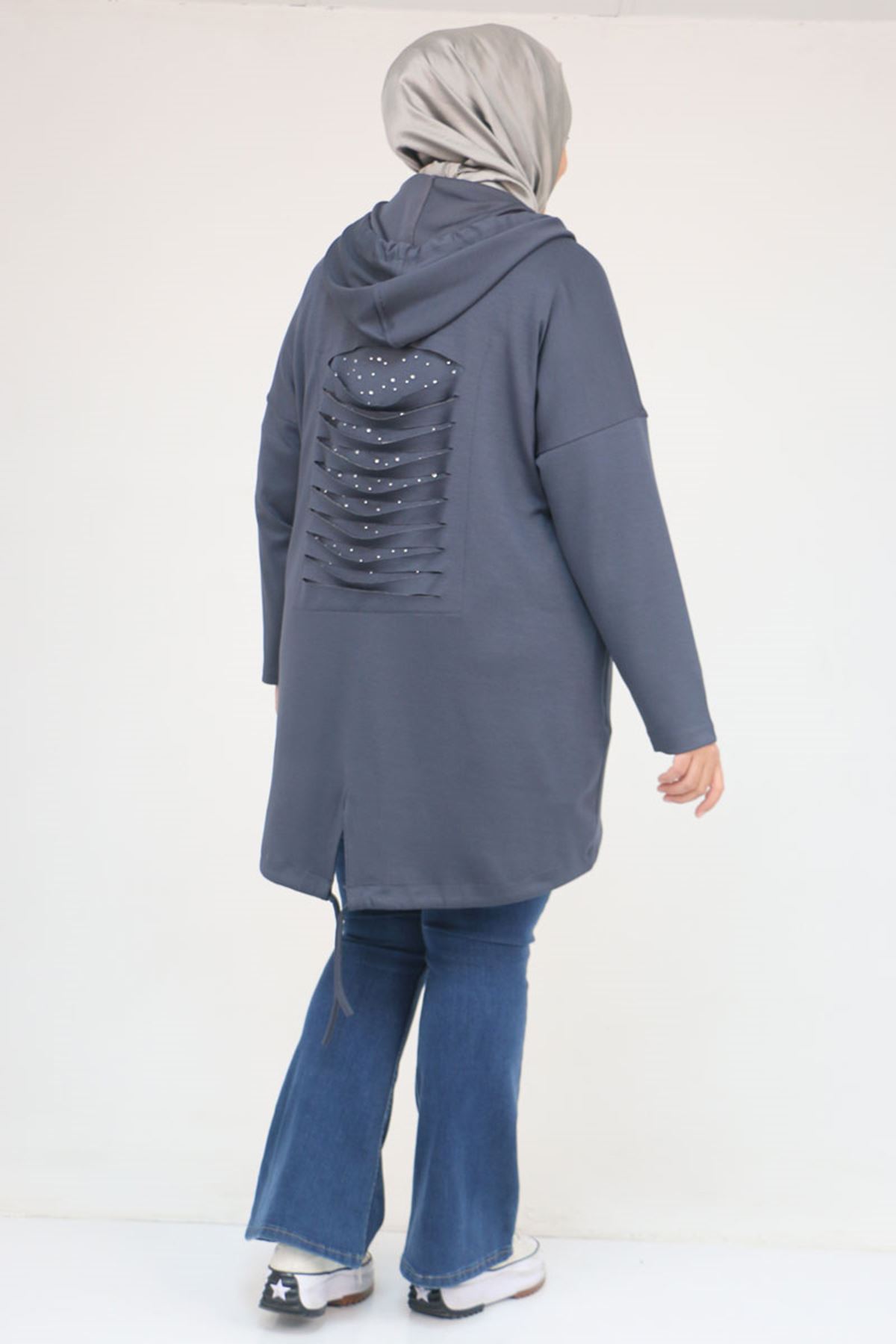 43068 Büyük Beden Eteği Oval Kesim Modal Ceket - Antrasit