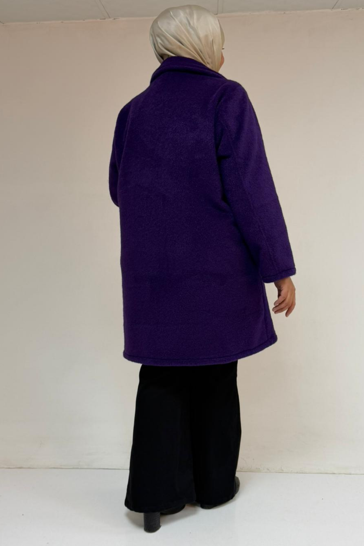 53051 Büyük Beden Keçe Kaban - Mor