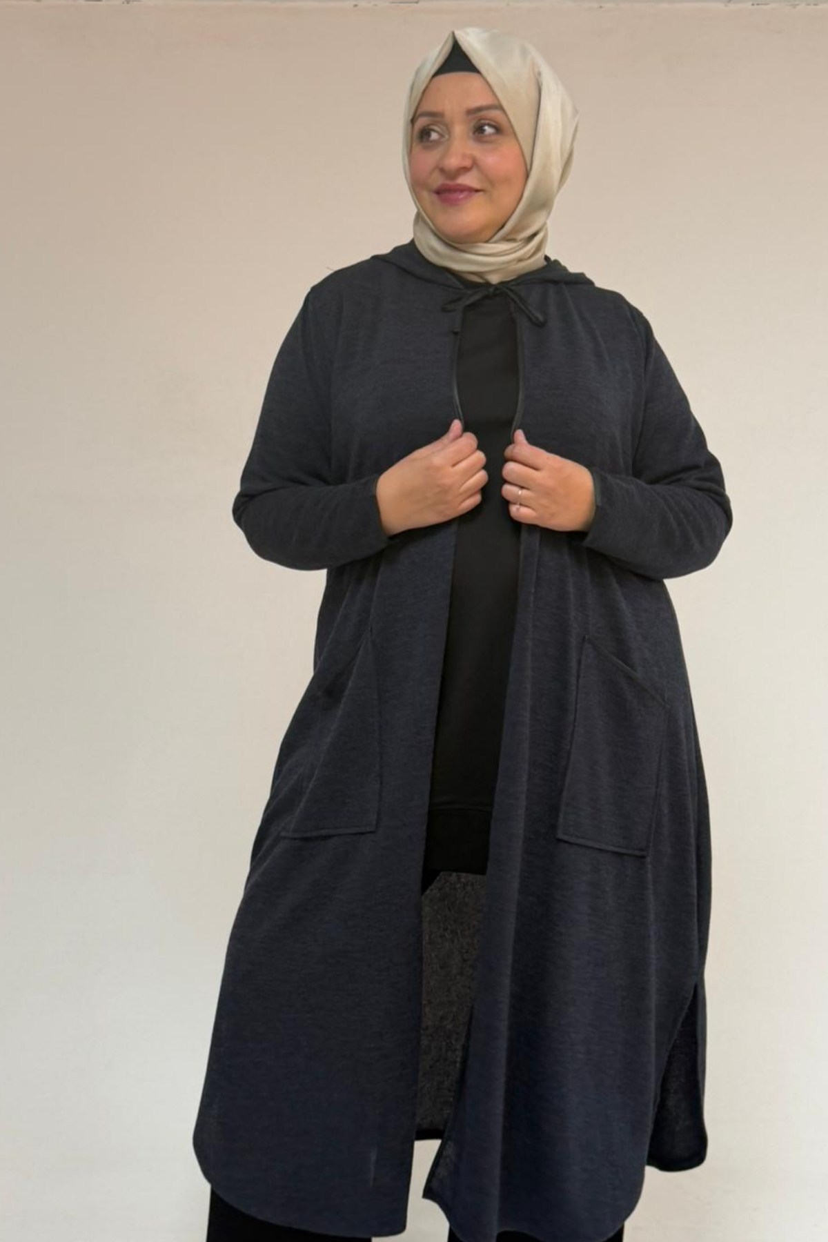 53063 Büyük Beden Biyeli Cepli Mir Ceket - Lacivert