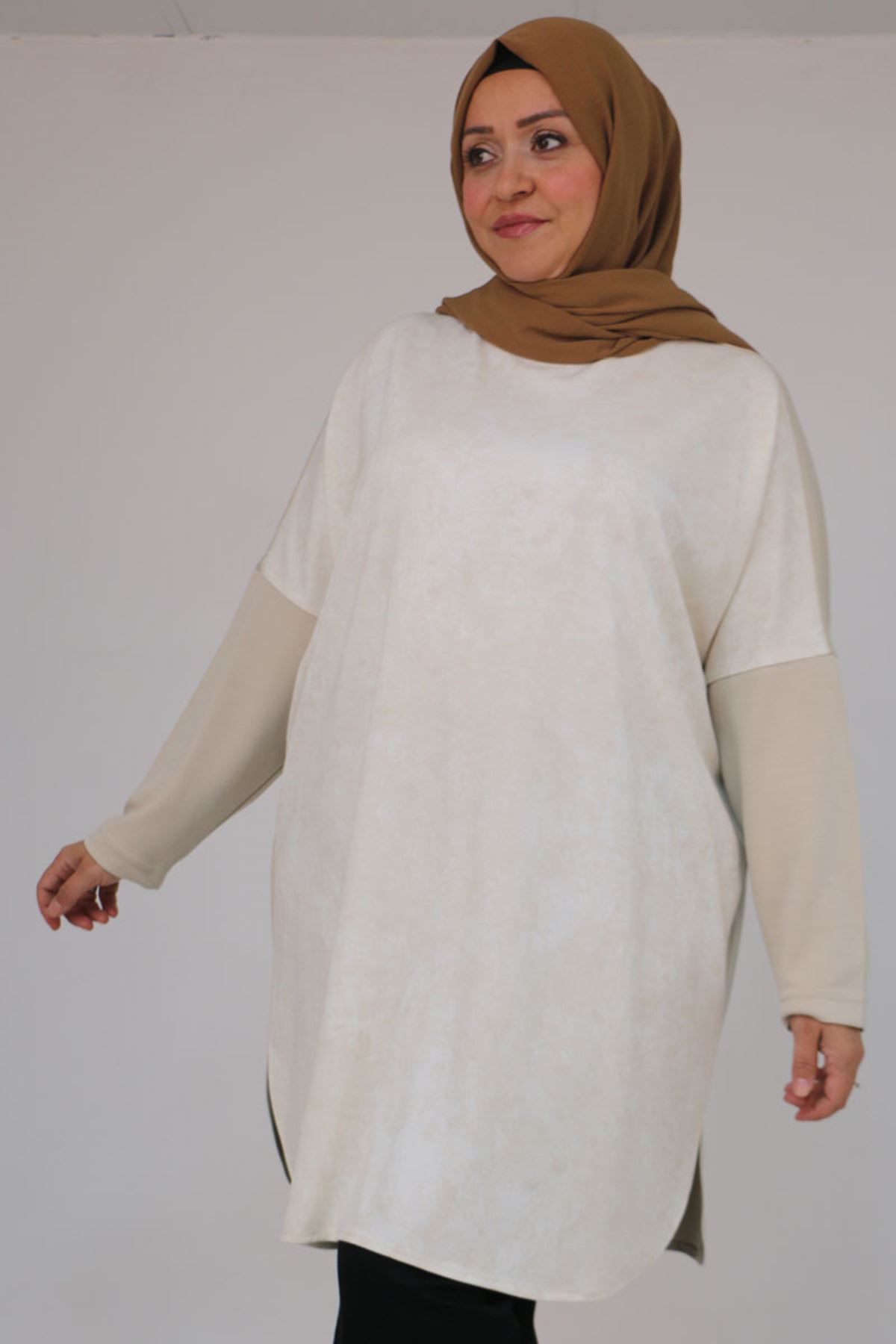 58164 Büyük Beden Basic Modal Tunik - Bej