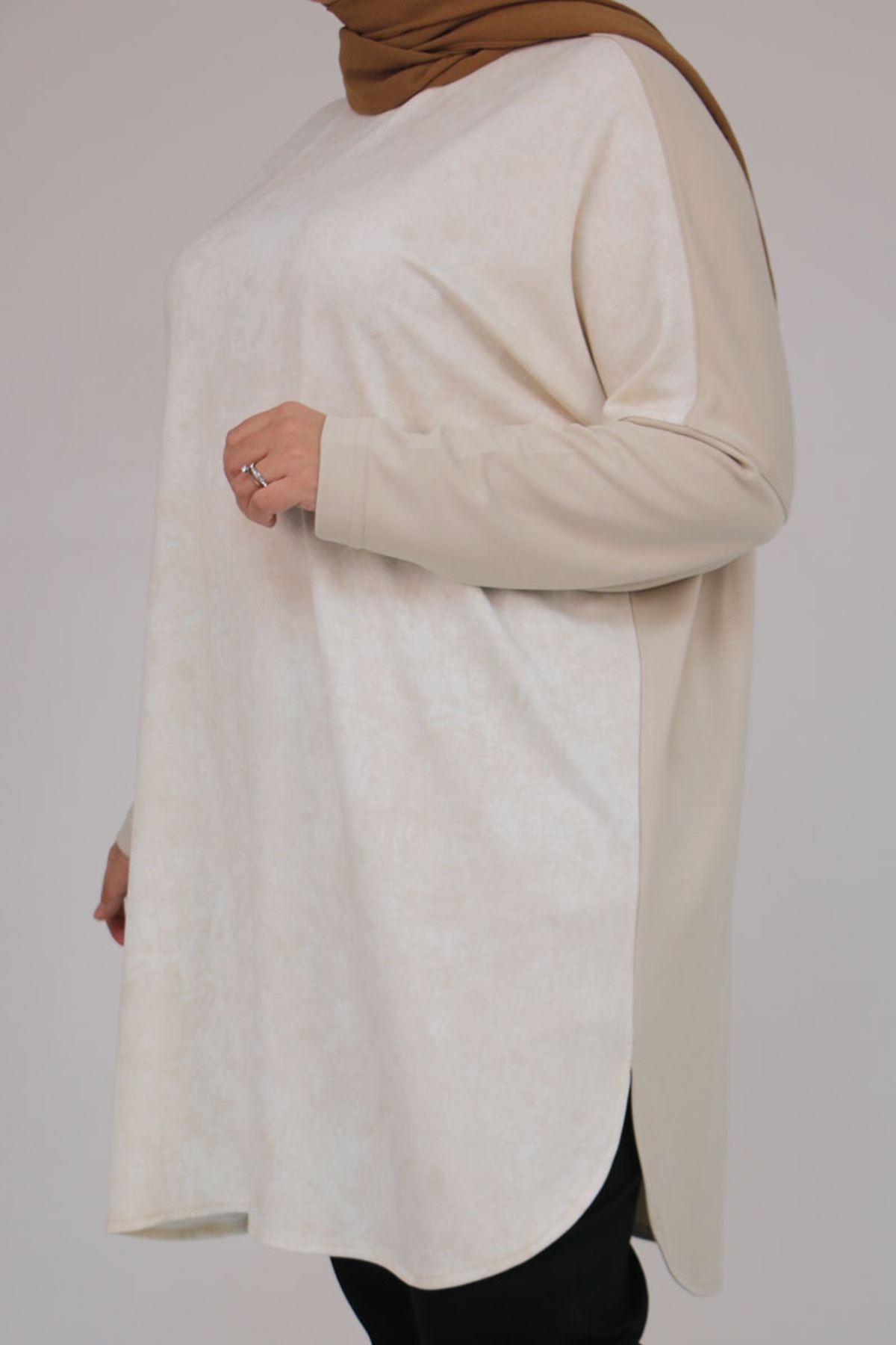 58164 Büyük Beden Basic Modal Tunik - Bej