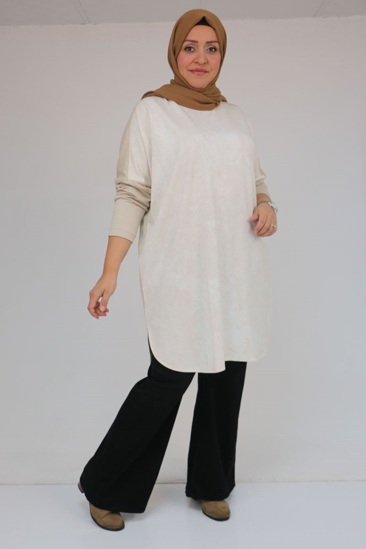 58164 Büyük Beden Basic Modal Tunik - Bej