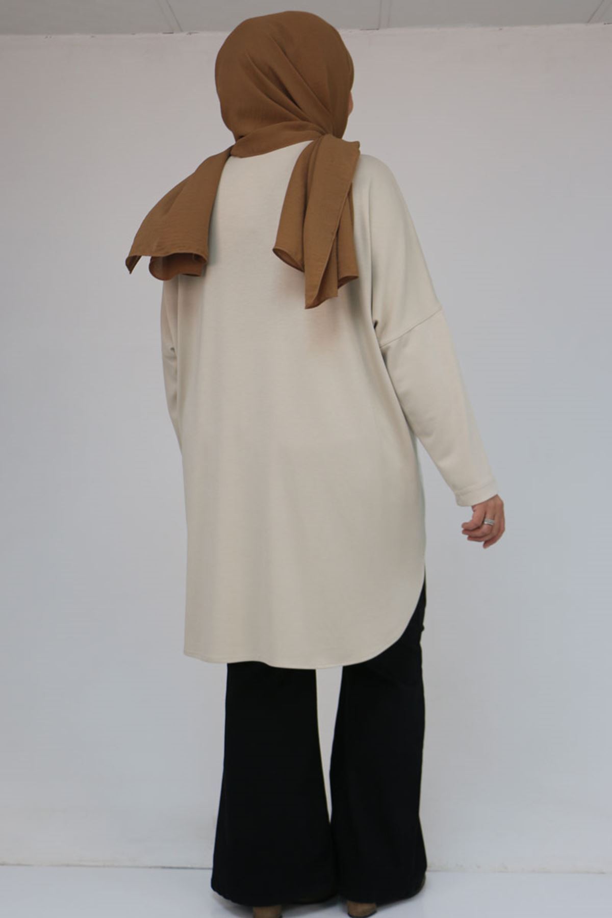 58164 Büyük Beden Basic Modal Tunik - Bej