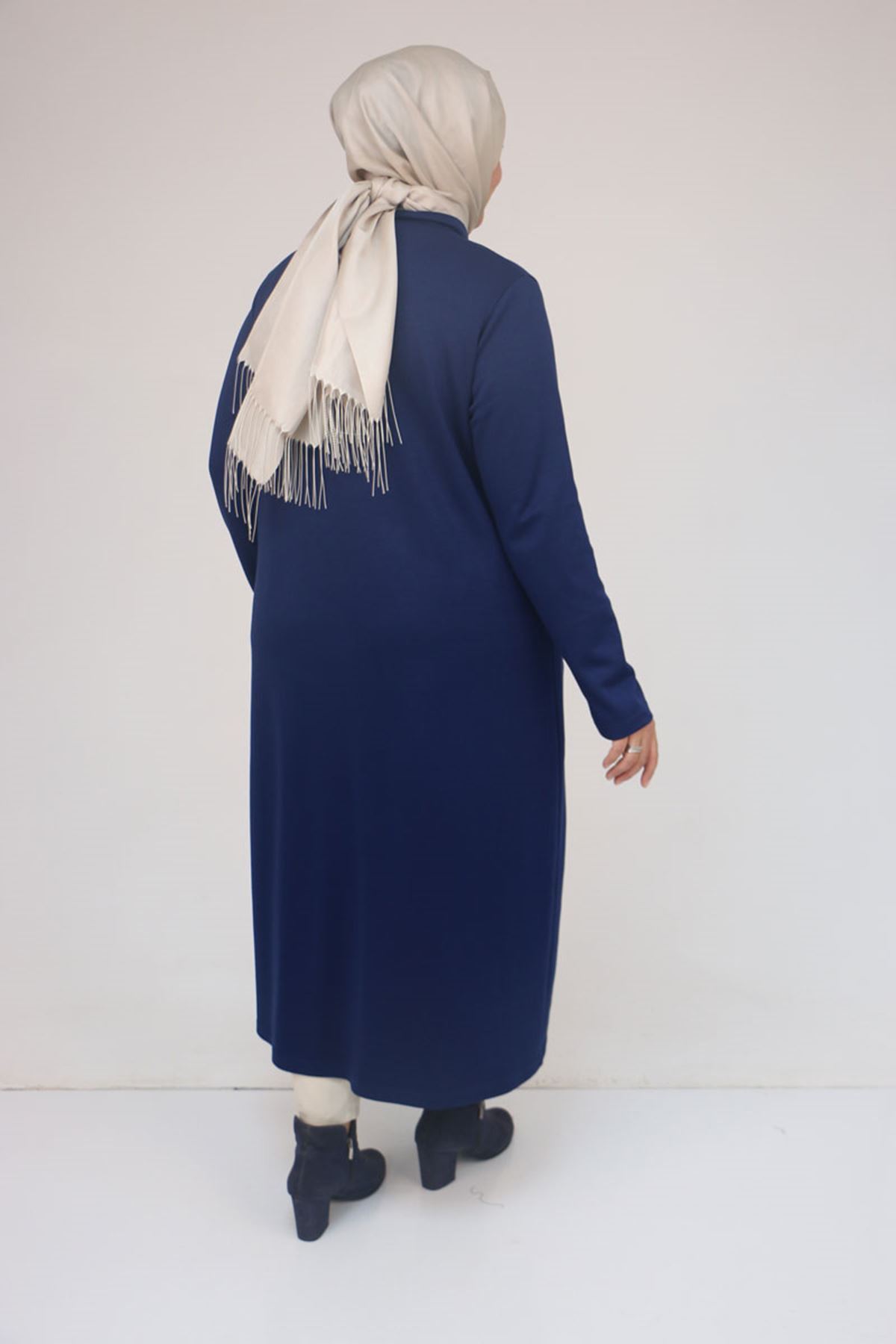 53058 Büyük Beden Fermuarlı Batik-Modal Ceket - İndigo