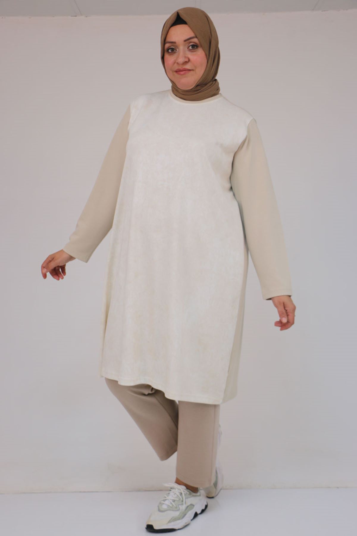 58161 Büyük Beden Basic Modal Tunik - Bej
