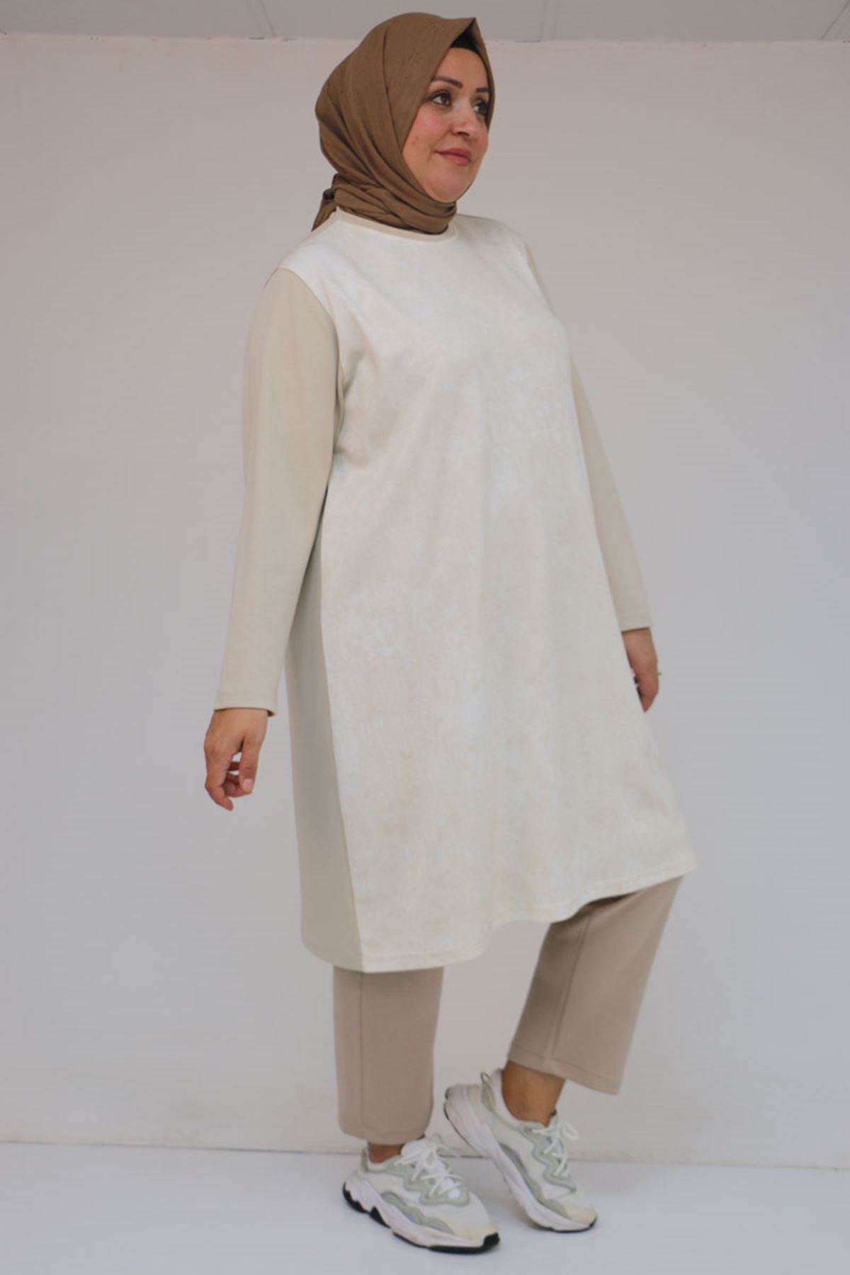 58161 Büyük Beden Basic Modal Tunik - Bej