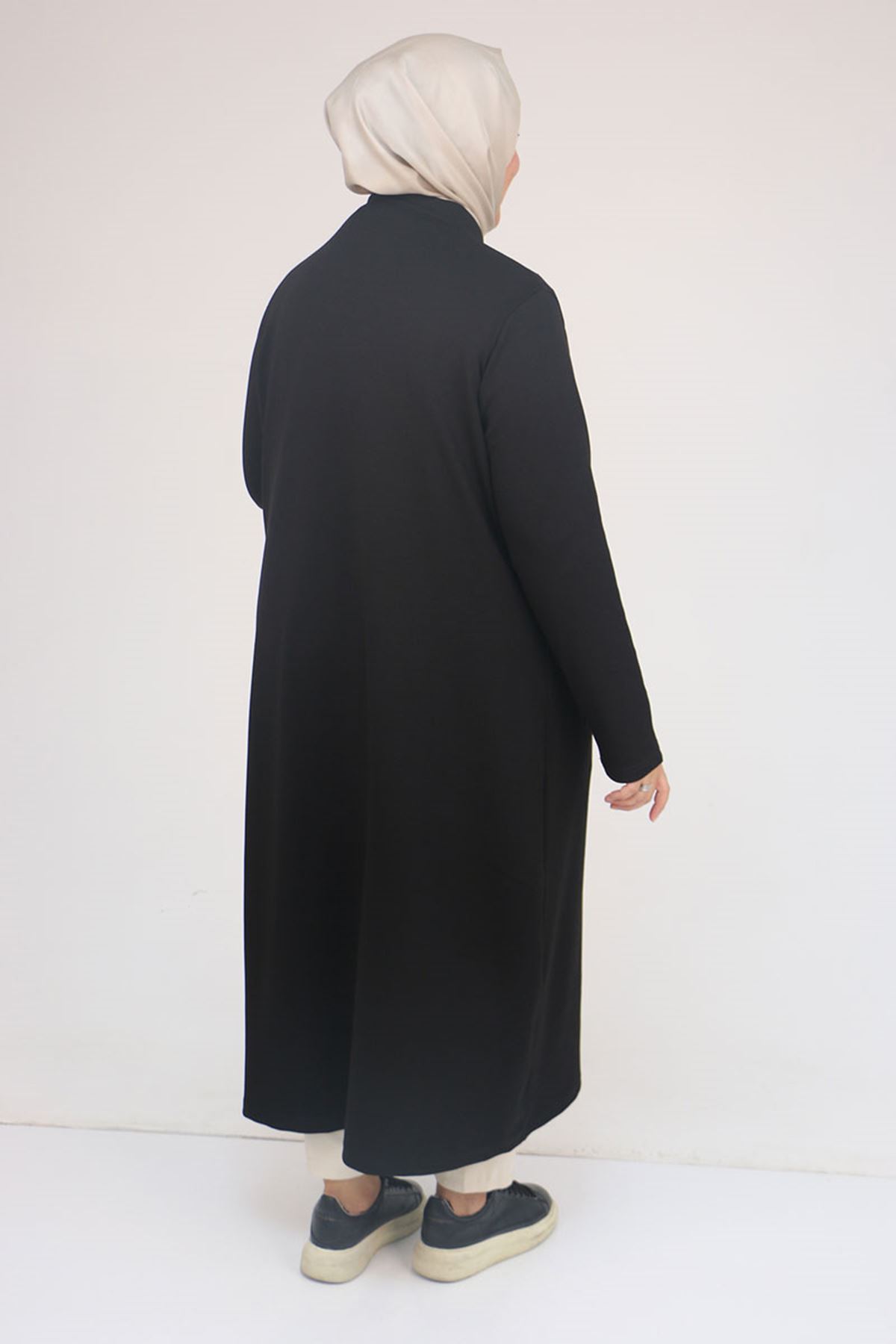 53058 Büyük Beden Fermuarlı Batik-Modal Ceket - Siyah