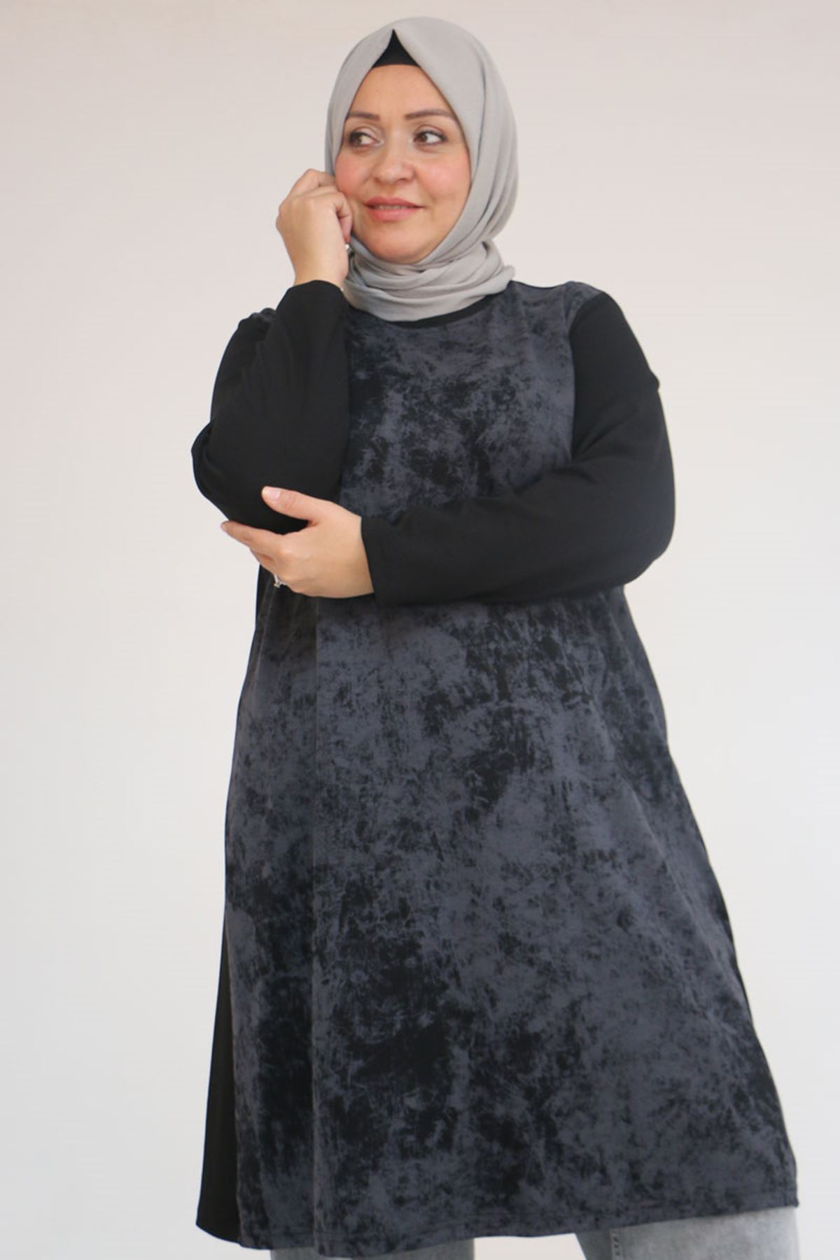 58161 Büyük Beden Basic Modal Tunik - Siyah