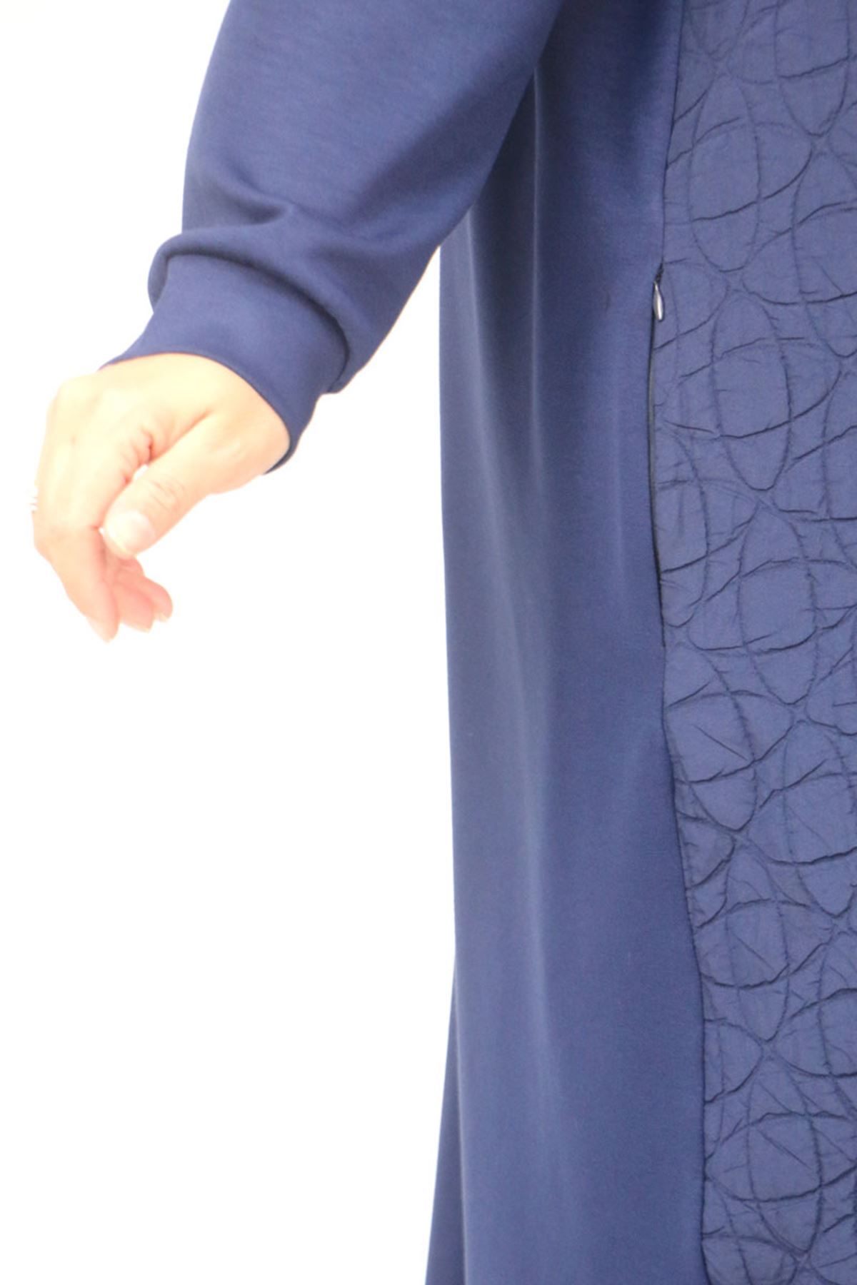 53045 Büyük Beden Kolları Lastikli Modal-Kapitone Kap - Lacivert