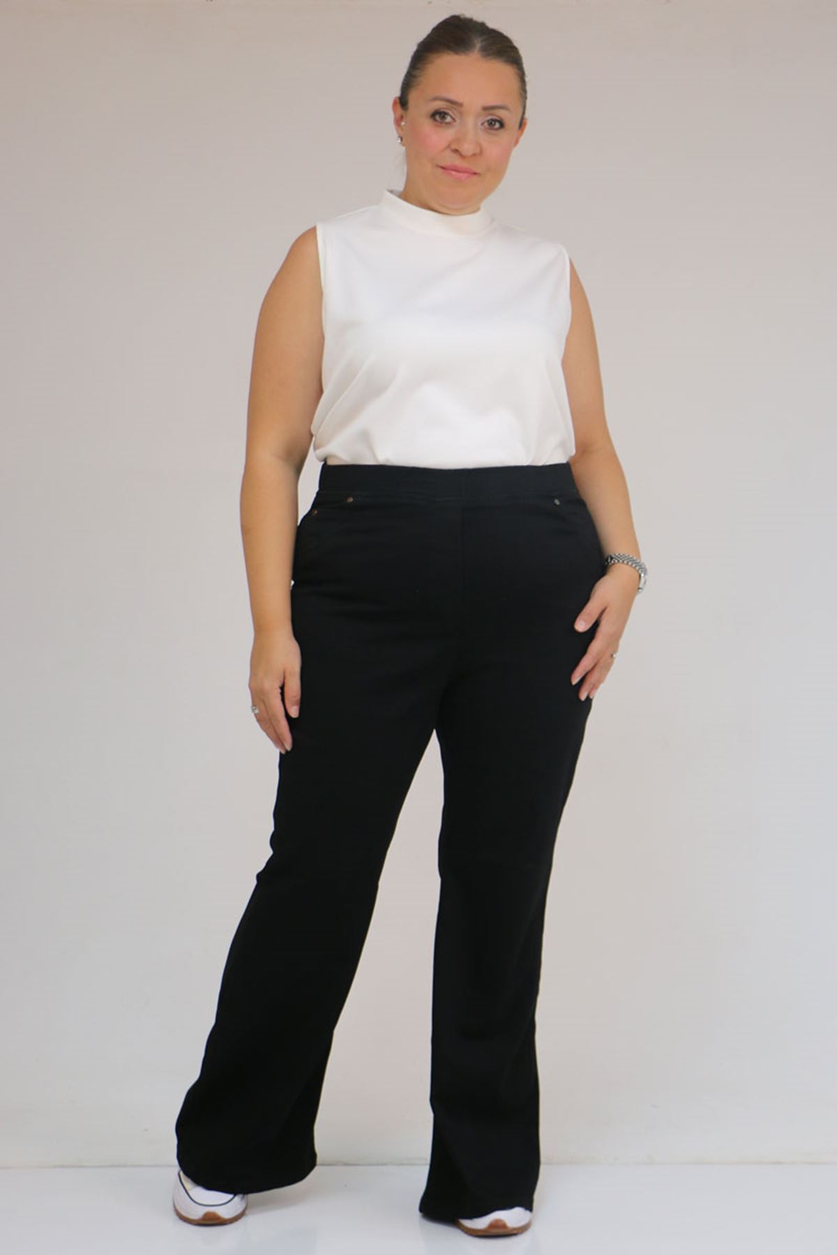 9137-20 Büyük Beden İspanyol Paça Kot Pantolon - Siyah