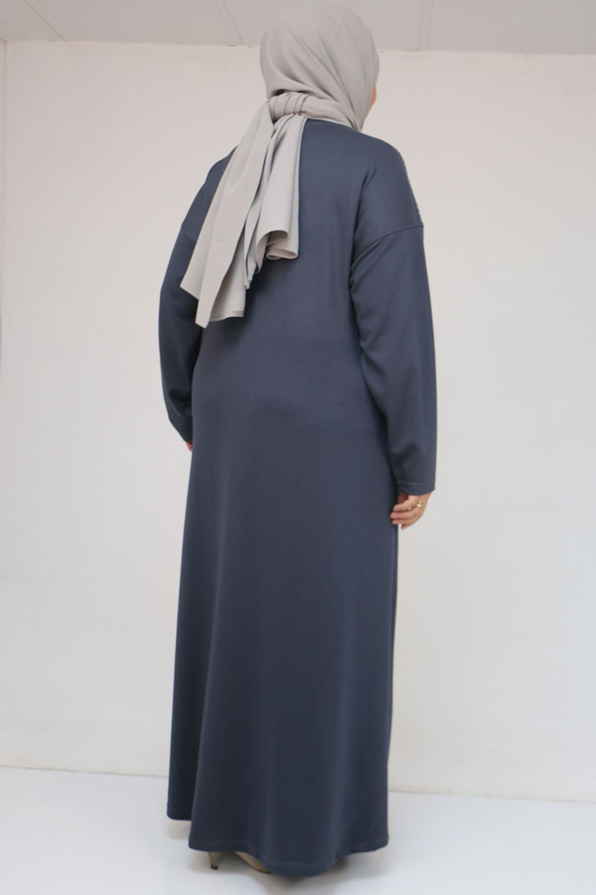 42033 Büyük Beden Yandan Cepli Modal Elbise - Antrasit