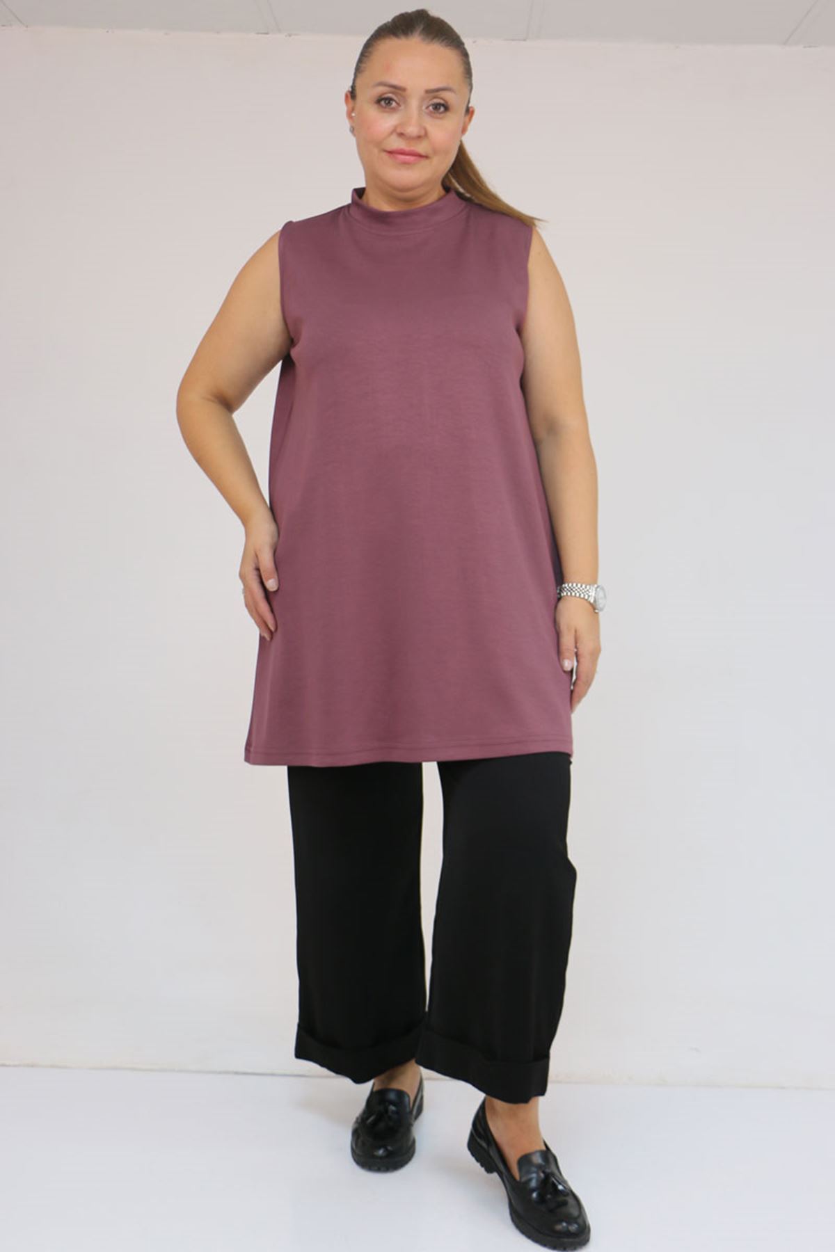 58509 Büyük Beden Uzun Modal İçlik - Gül Kurusu