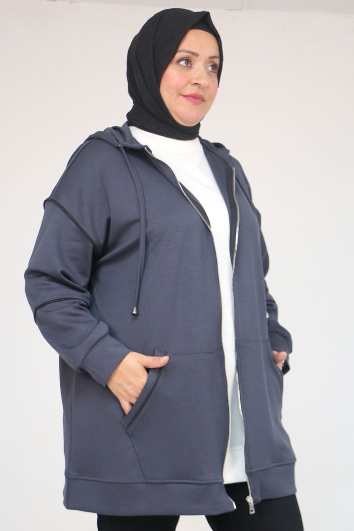 43072 Büyük Beden Waterport Biyeli Modal Ceket - Antrasit