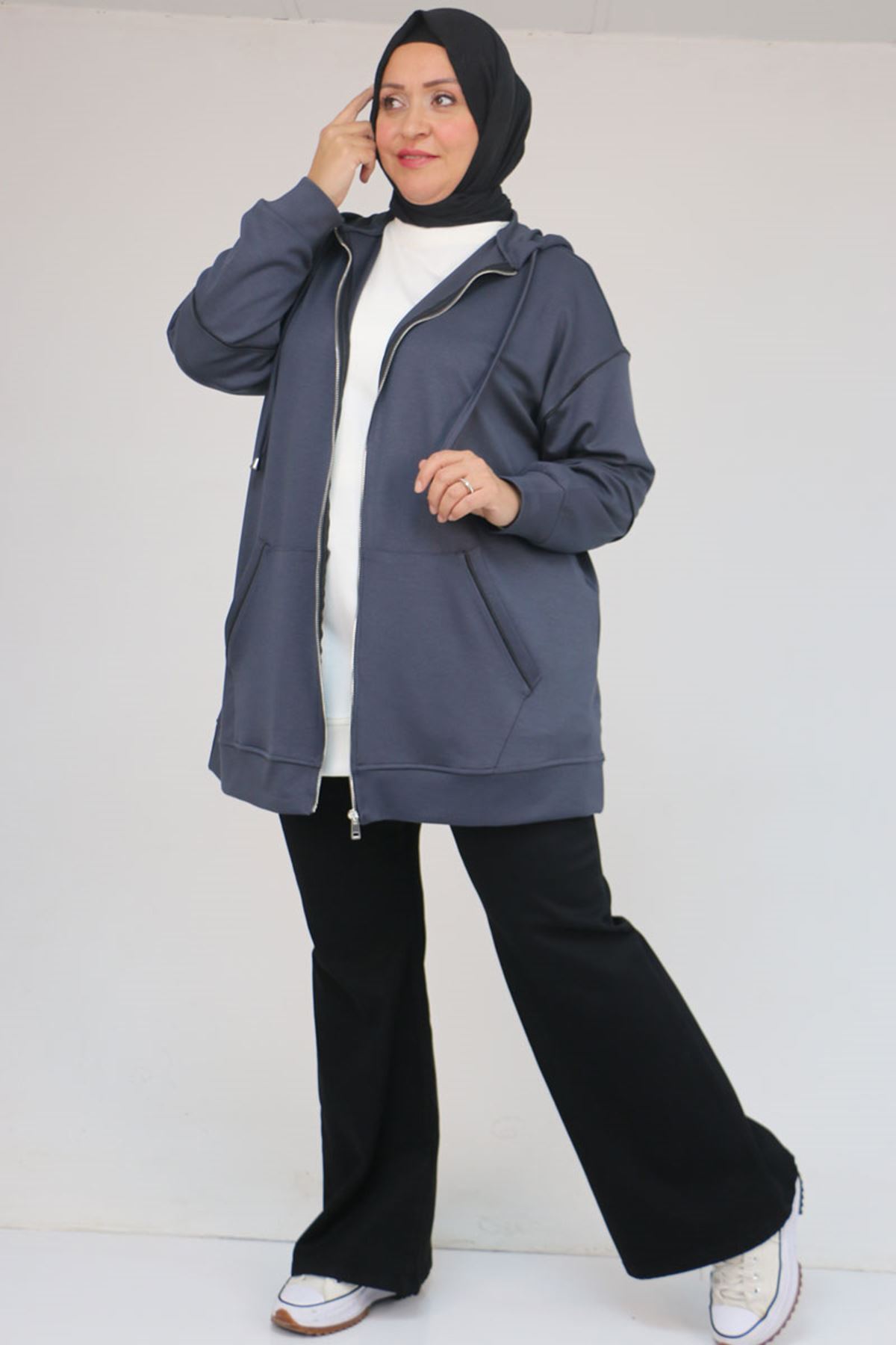 43072 Büyük Beden Waterport Biyeli Modal Ceket - Antrasit