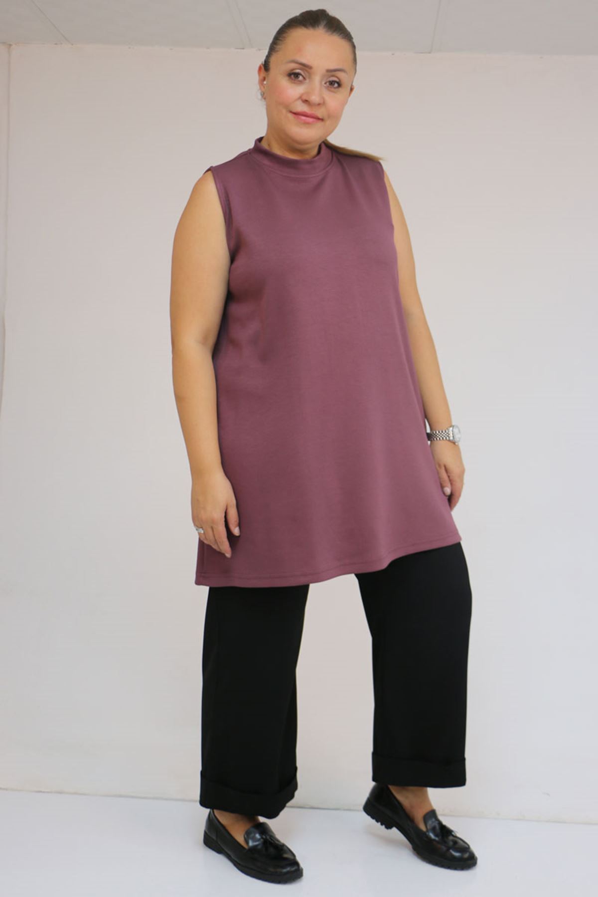 58509 Büyük Beden Uzun Modal İçlik - Gül Kurusu